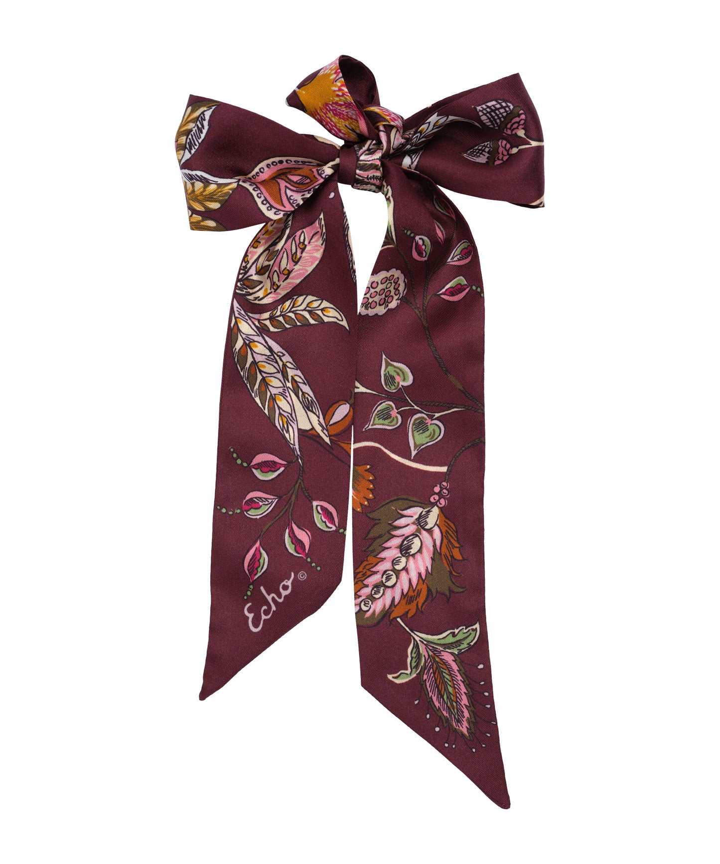 Falling Leaves Ribbon Scarf in color fig