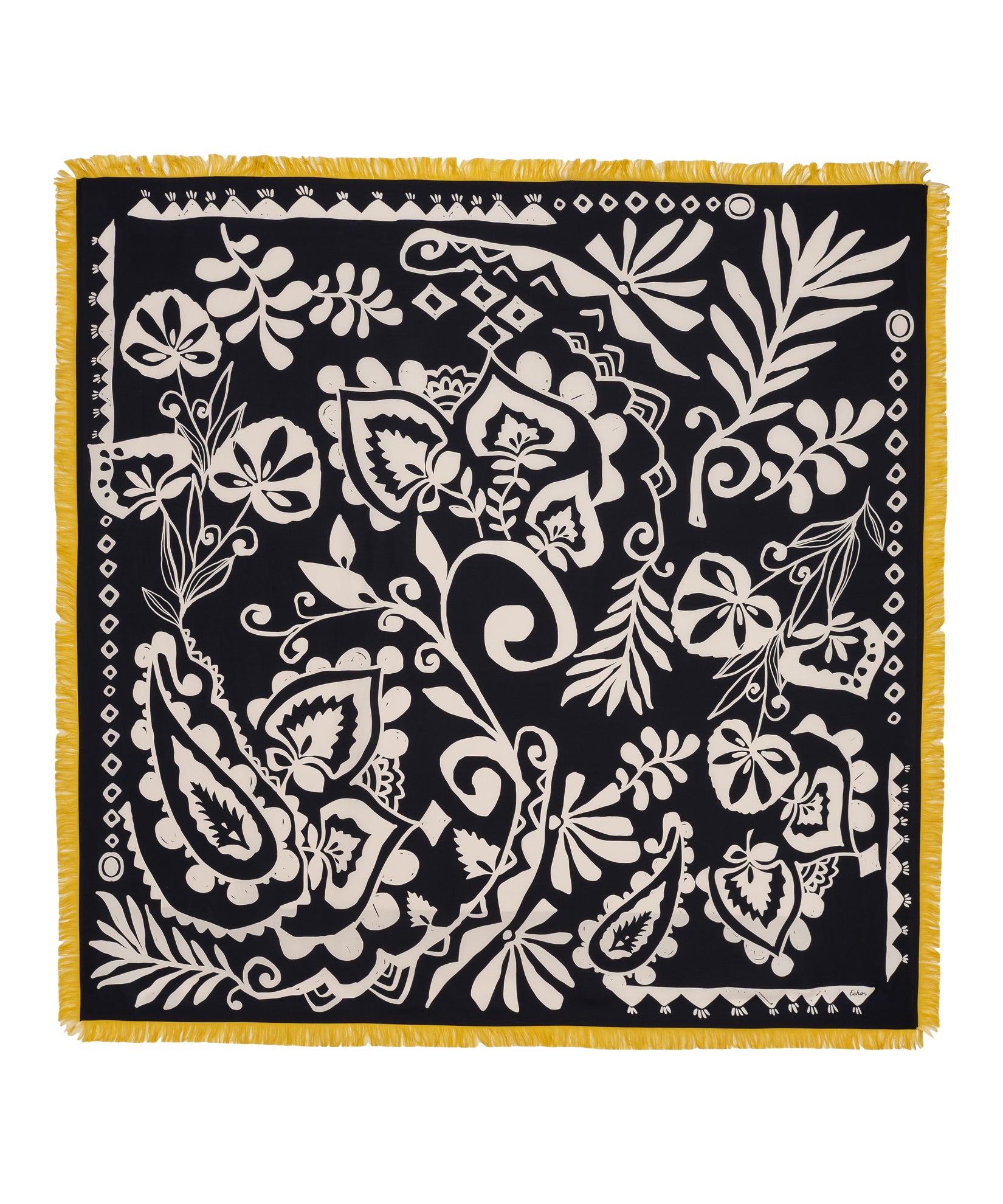 Park Paisley Oversized Silk Square Scarf in color black
