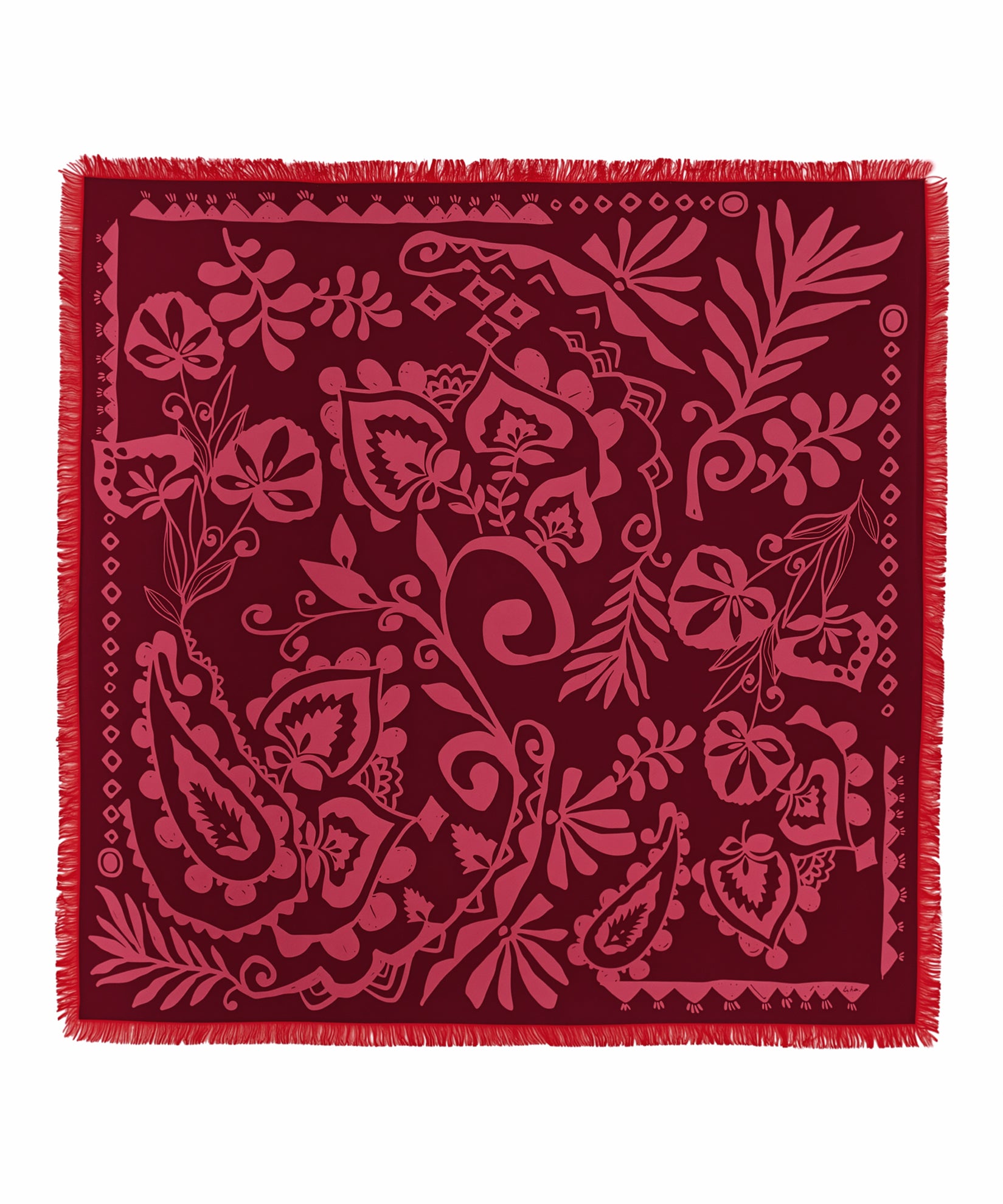Park Paisley Oversized Silk Square Scarf in color fired brick