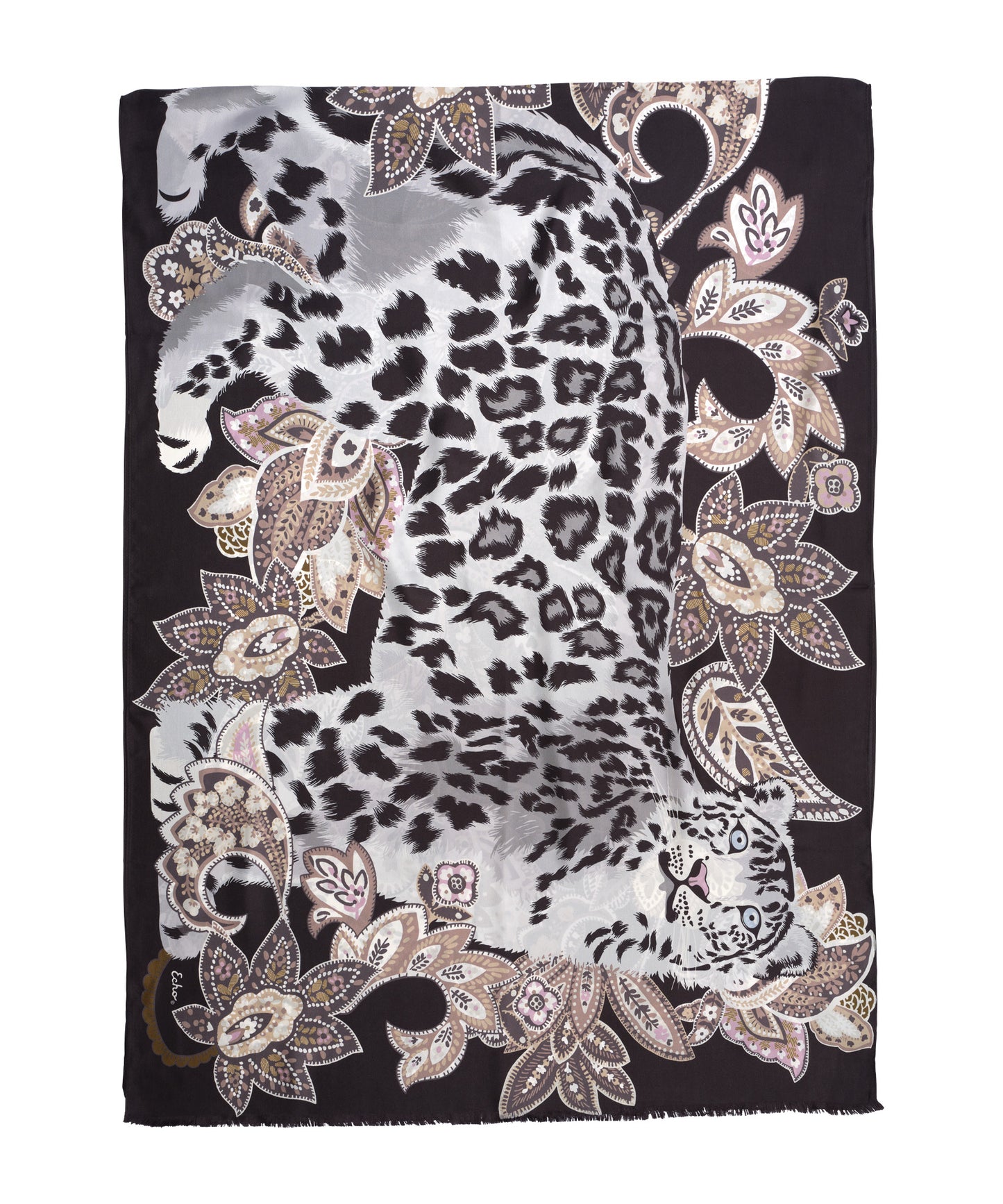 Snow Leopard Silk Wrap in color black