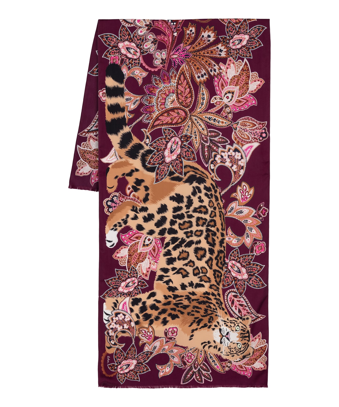 Snow Leopard Silk Wrap in color winter berry