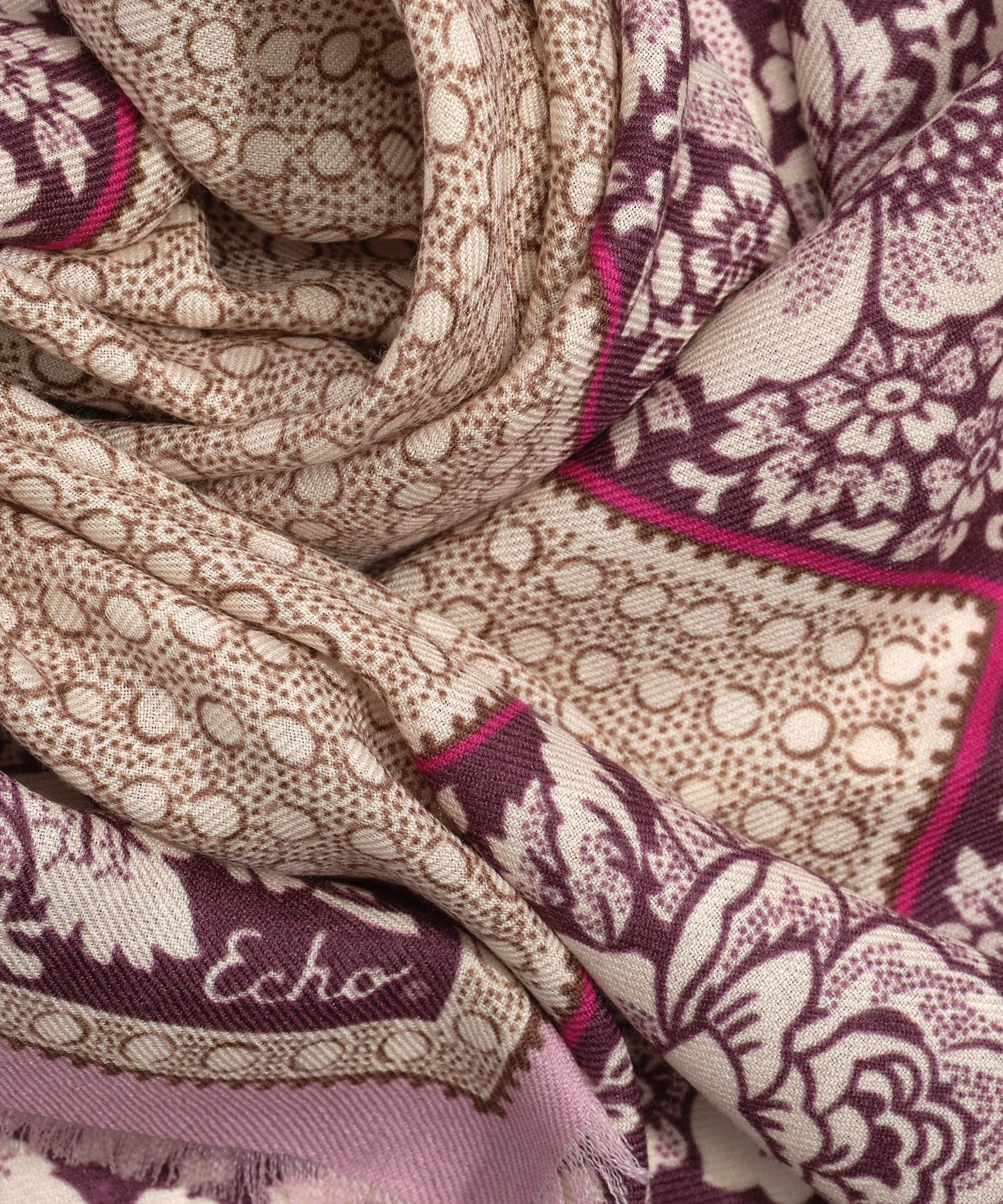 Vintage Floral Dot Wool Bandana in color fig