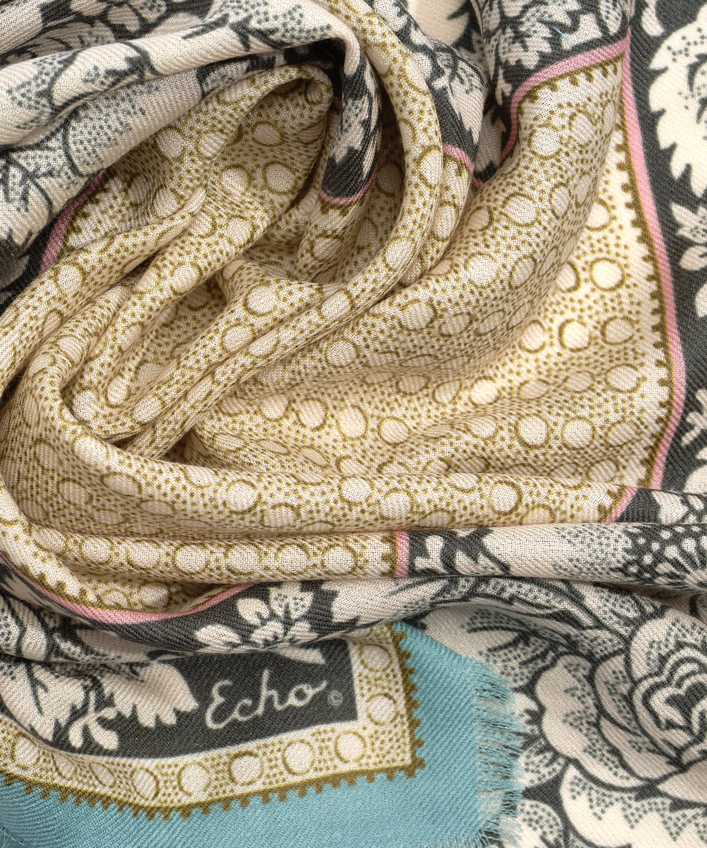 Vintage Floral Dot Wool Bandana in color olive