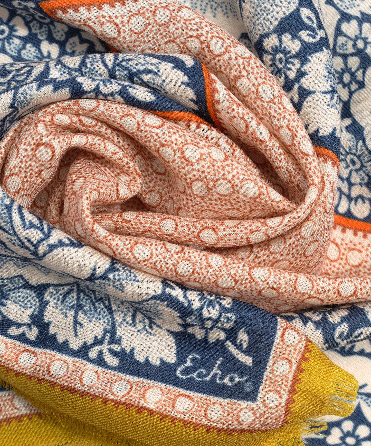 Vintage Floral Dot Wool Bandana in color navy