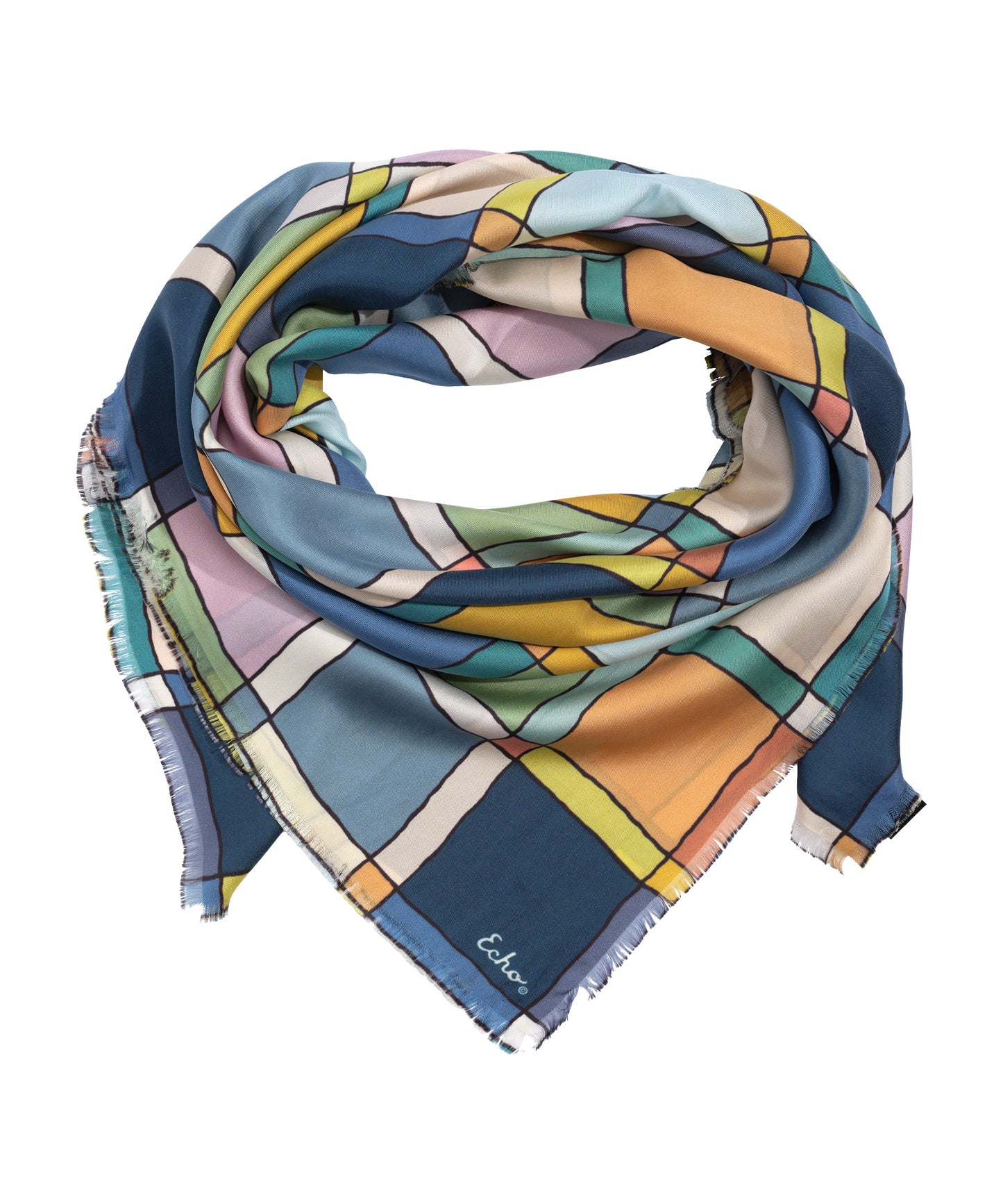 Windowpane 35" Silk Square Scarf in color denim blue