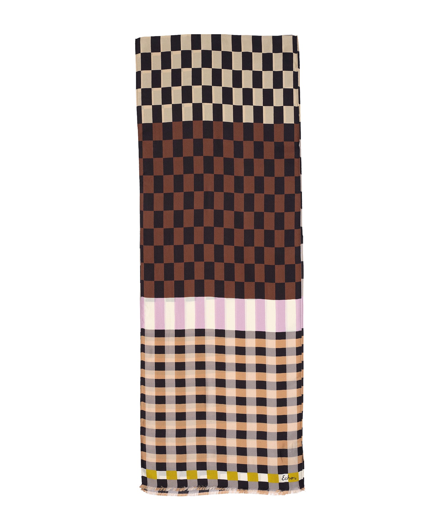 Checks Checks Silk Oblong Scarf in color black