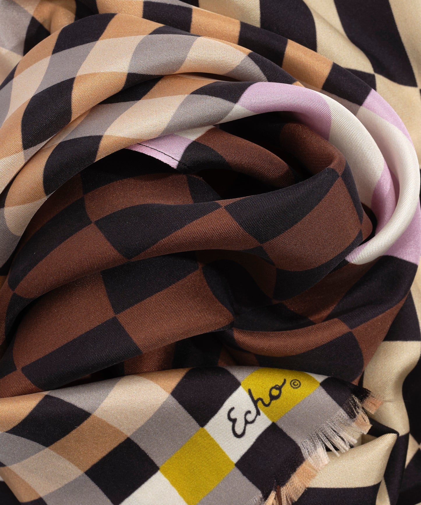 Checks Checks Silk Oblong Scarf in color black