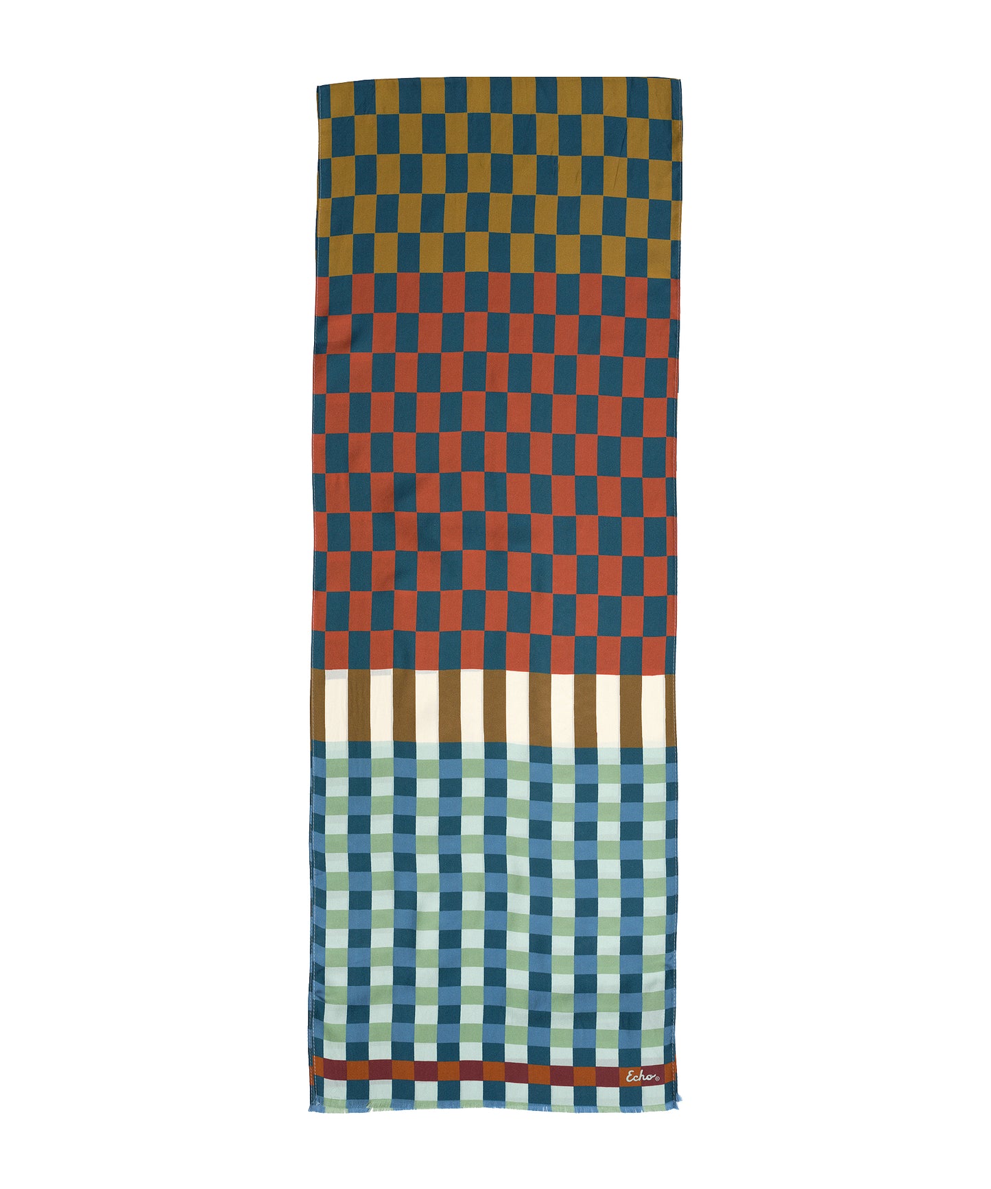 Checks Checks Silk Oblong Scarf in color olive
