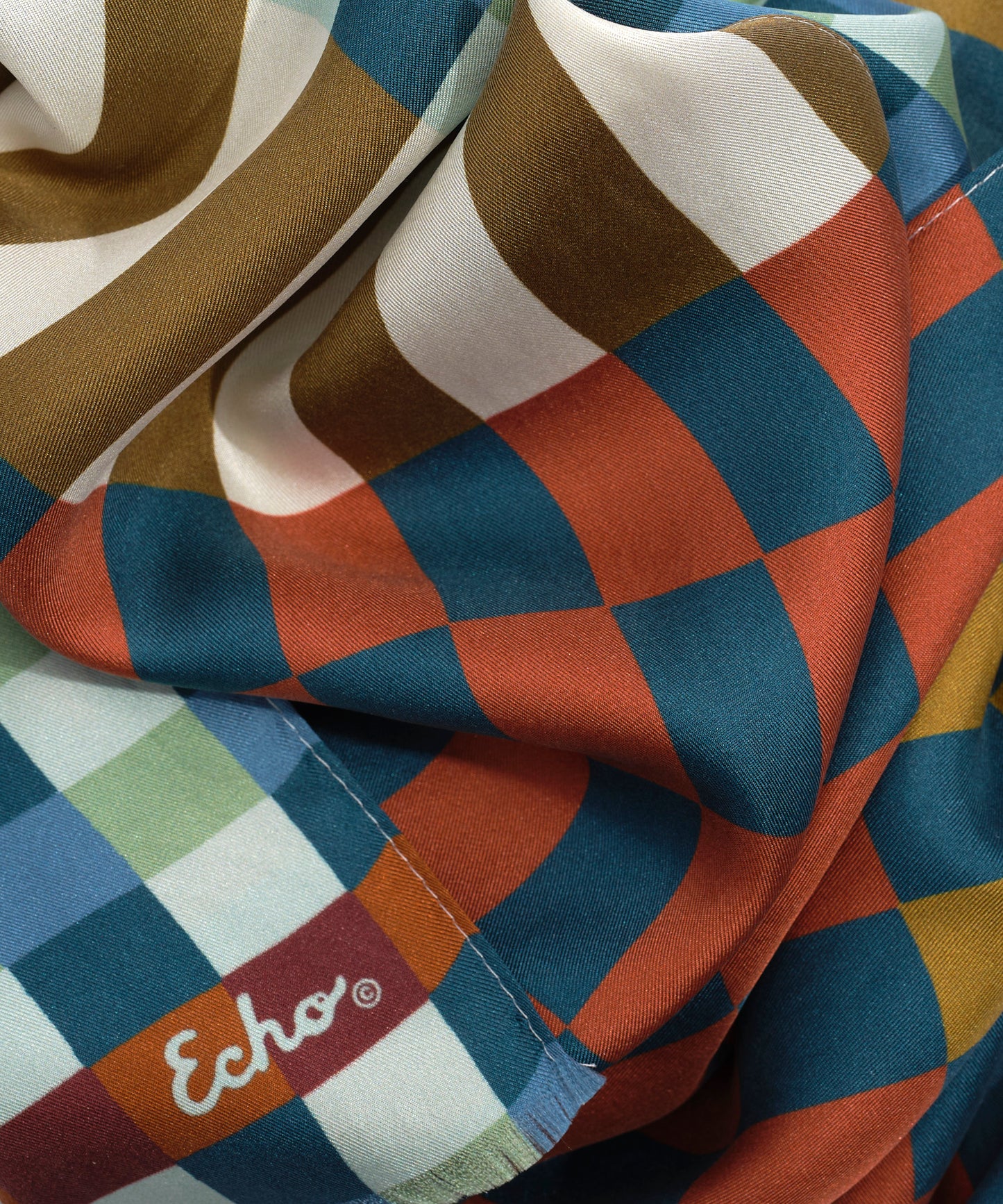 Checks Checks Silk Oblong Scarf in color olive