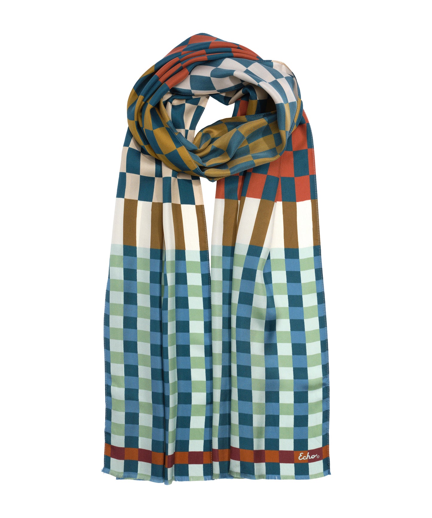 Checks Checks Silk Oblong Scarf in color olive