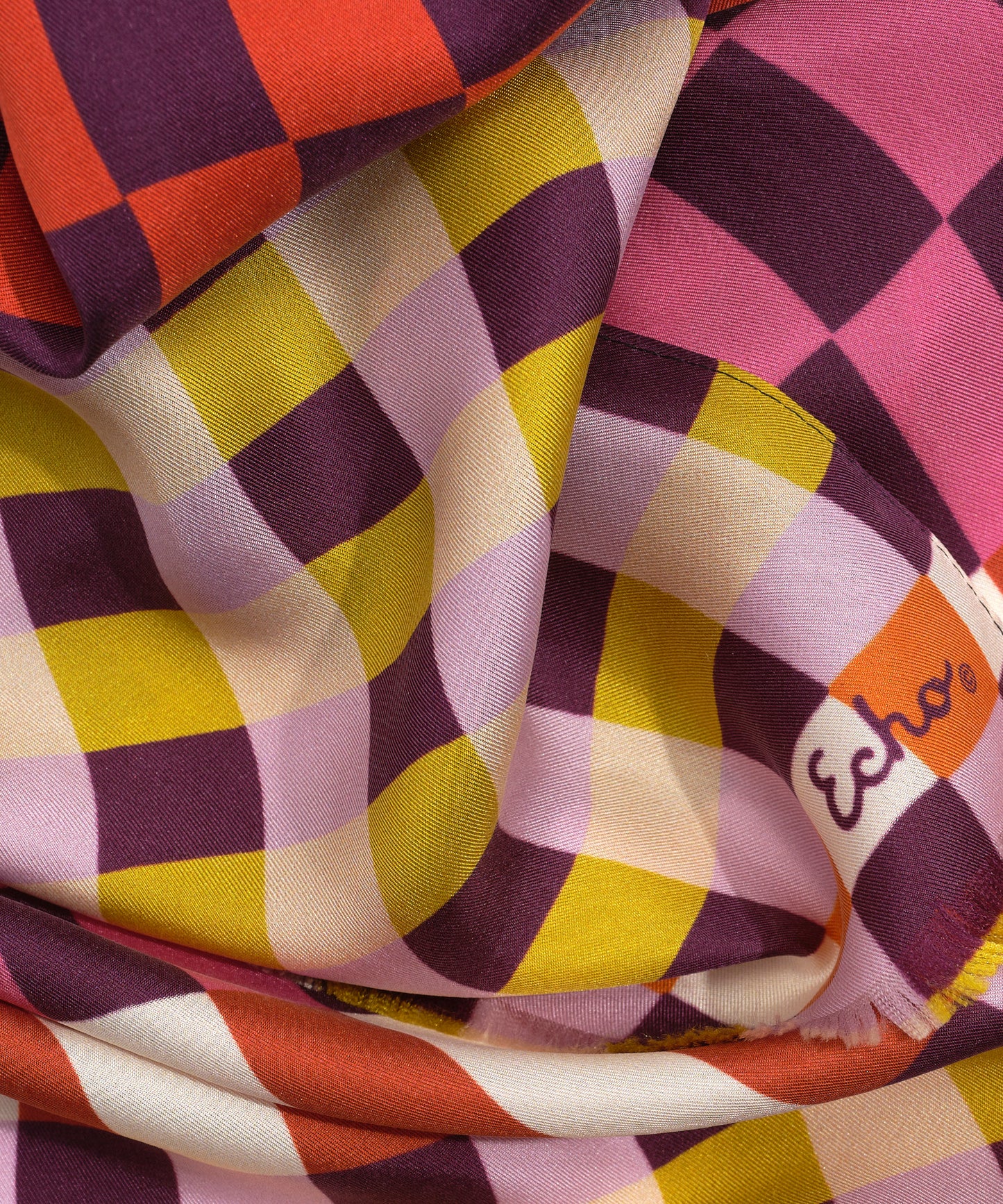 Checks Checks Silk Oblong Scarf in color fig