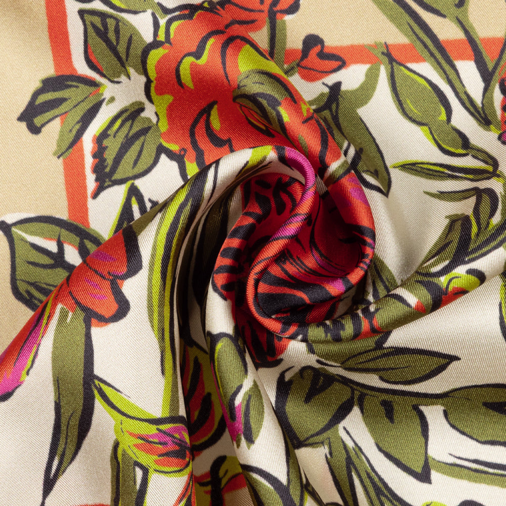 Cottage Bouquet Silk Scarf in Orange Spice
