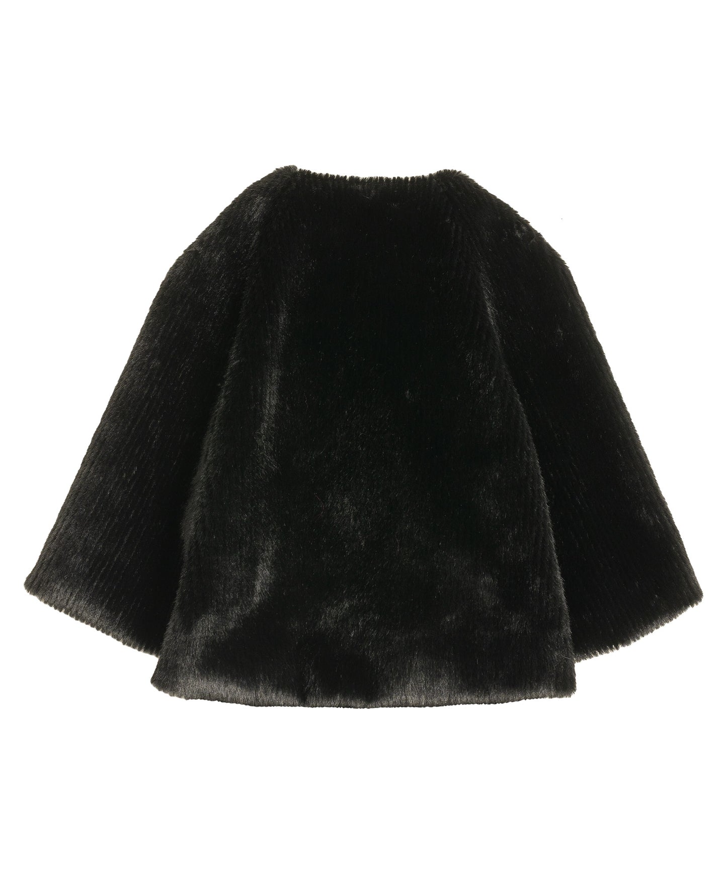 Collarless Fur Jacket With Raglan Sleeves color black