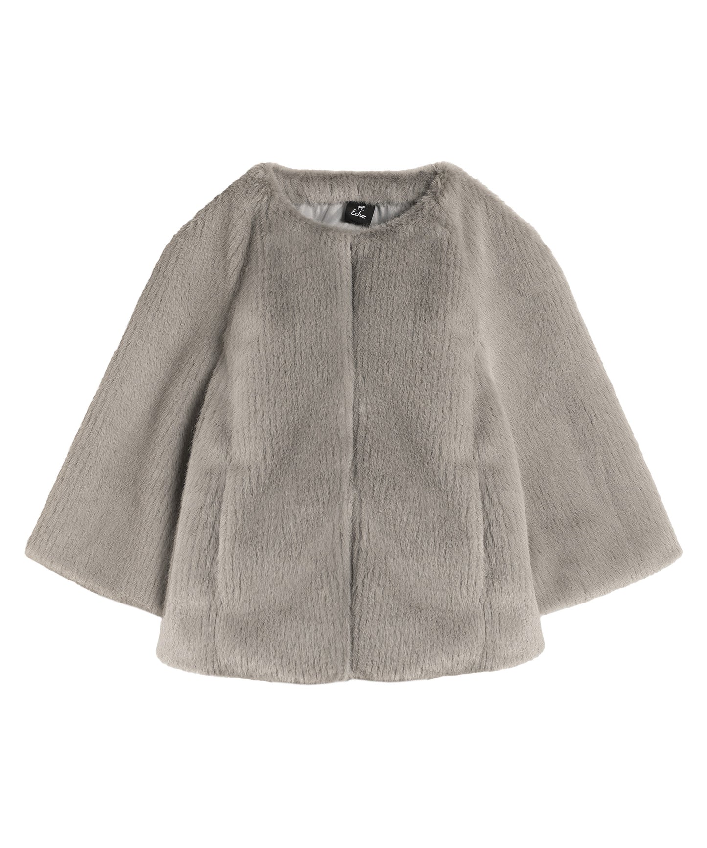 Collarless Fur Jacket With Raglan Sleeves color silver