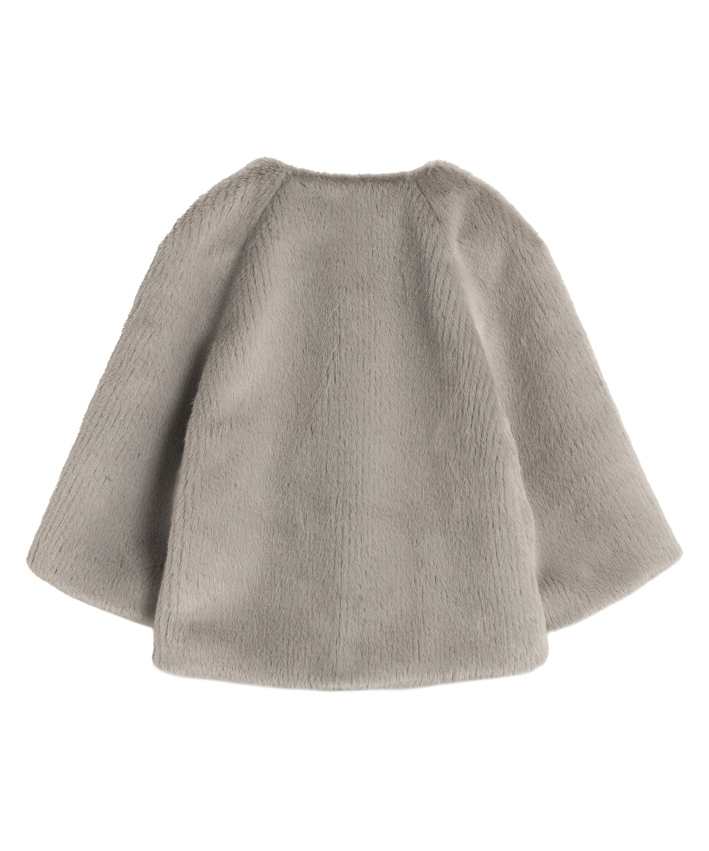 Collarless Fur Jacket With Raglan Sleeves color silver