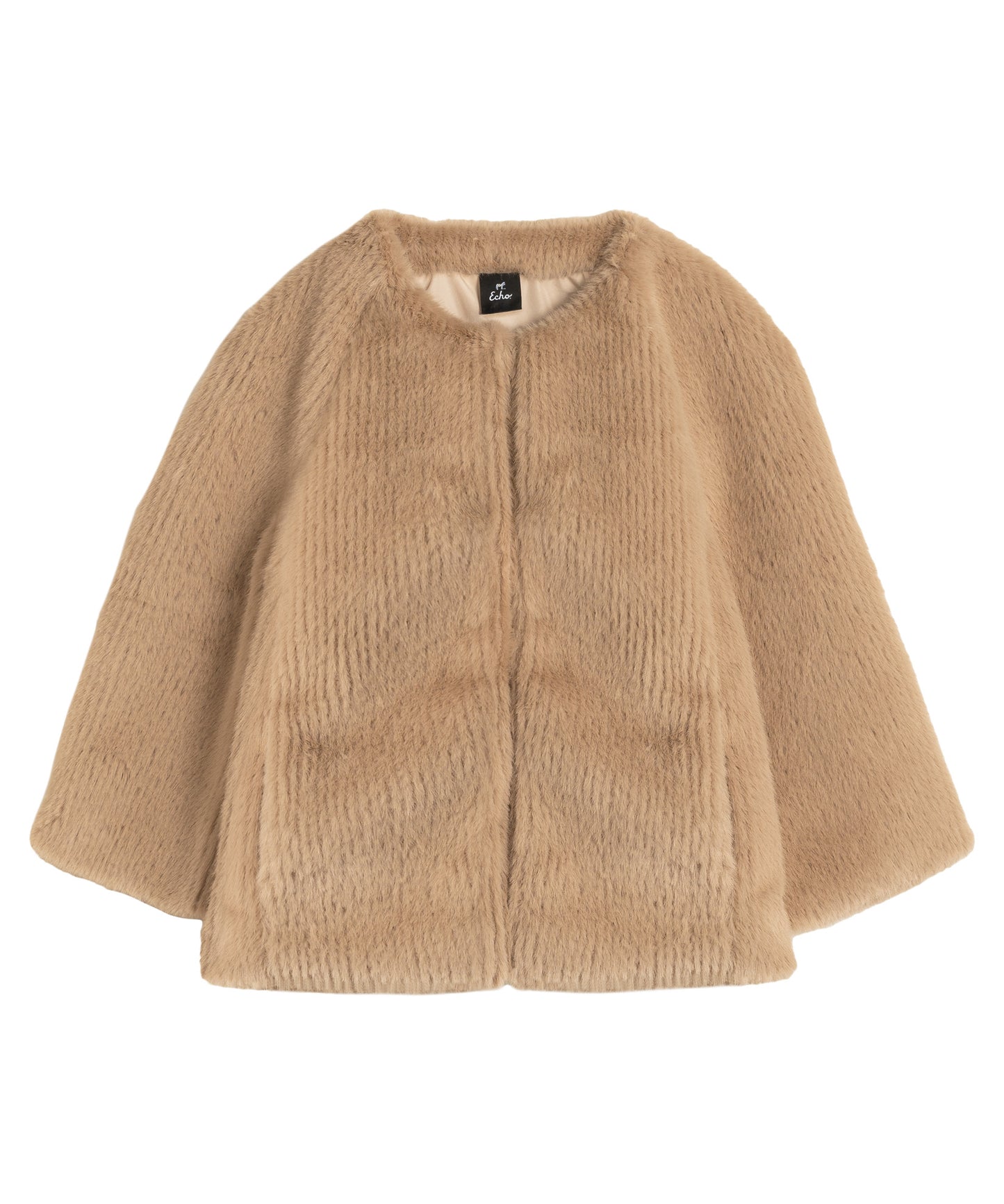Collarless Fur Jacket With Raglan Sleeves color camel