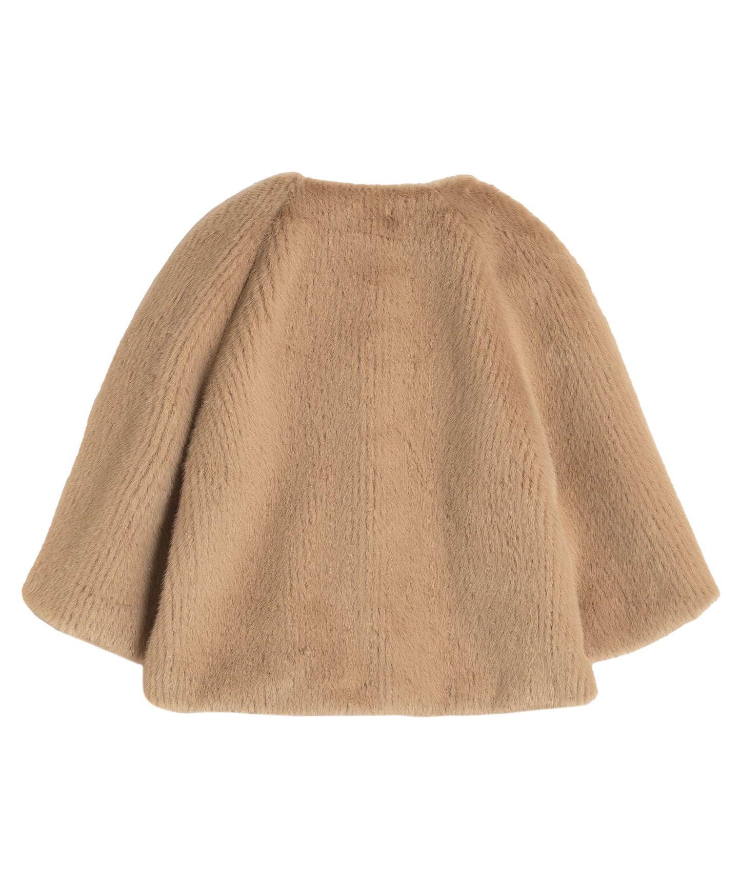 Collarless Fur Jacket With Raglan Sleeves color camel