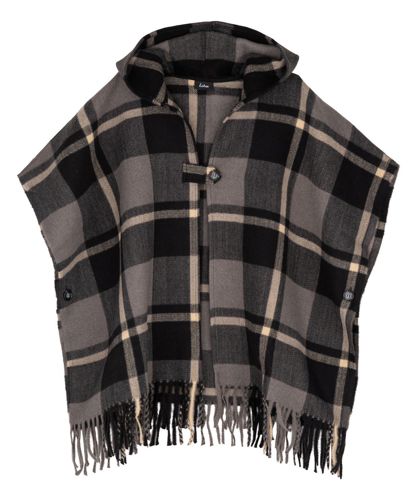 Windowpane Hooded Ruana in color charcoal