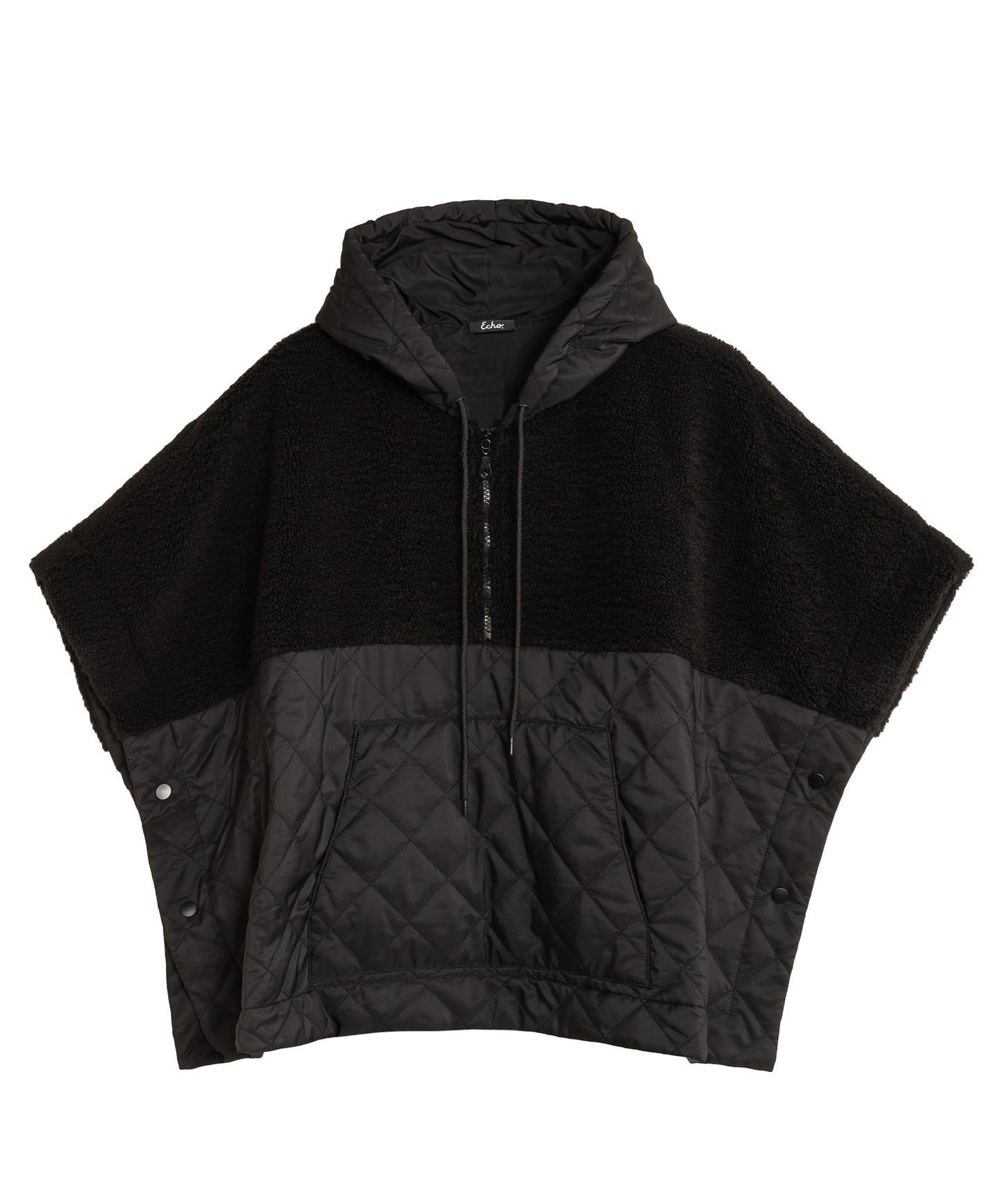Combo Quilted Hooded Poncho in color black