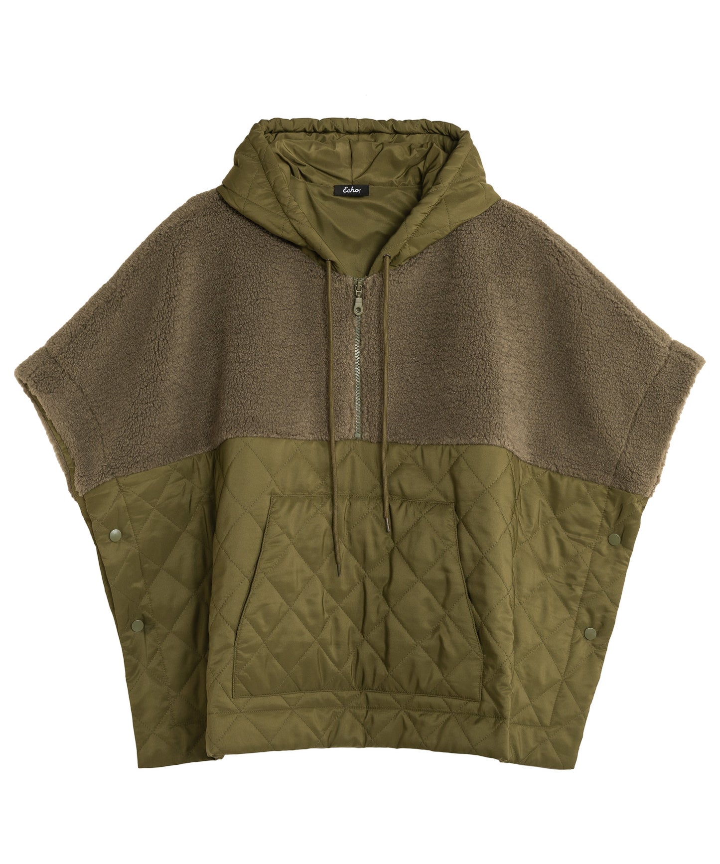 Combo Quilted Hooded Poncho in color olive