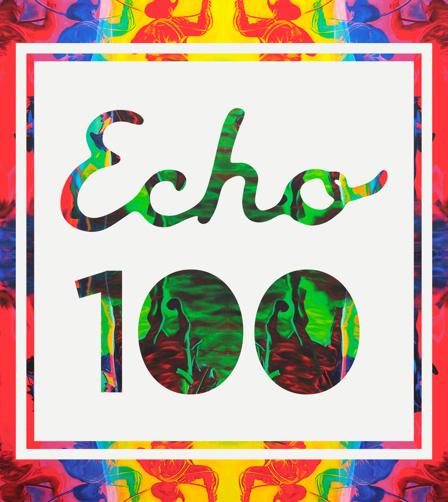 A rotating gif of the Echo 100 logo, with scarf images flashing behind it