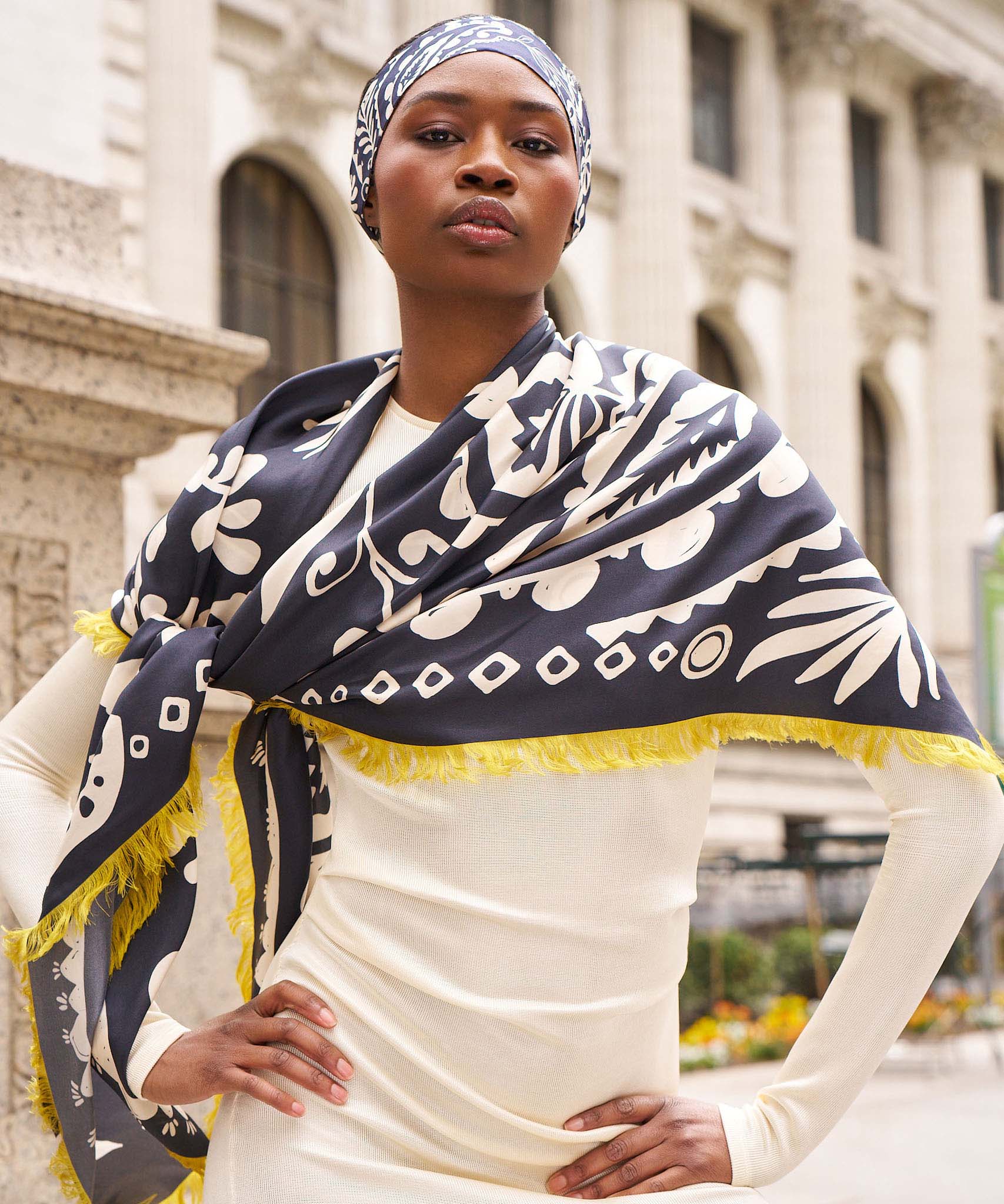 Park Paisley Oversized Silk Square Scarf in color black