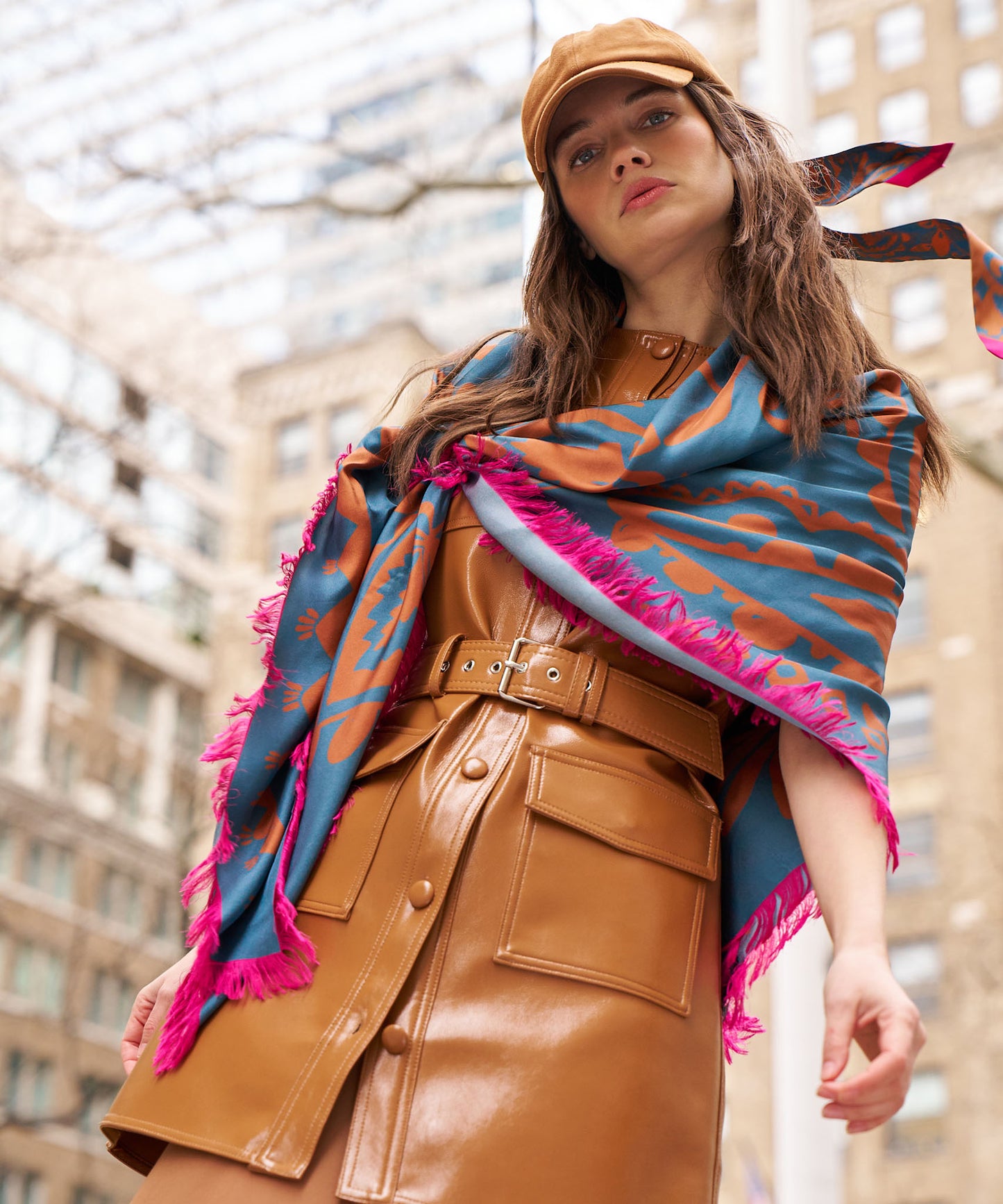 Park Paisley Silk Ribbon Scarf in color fired brick