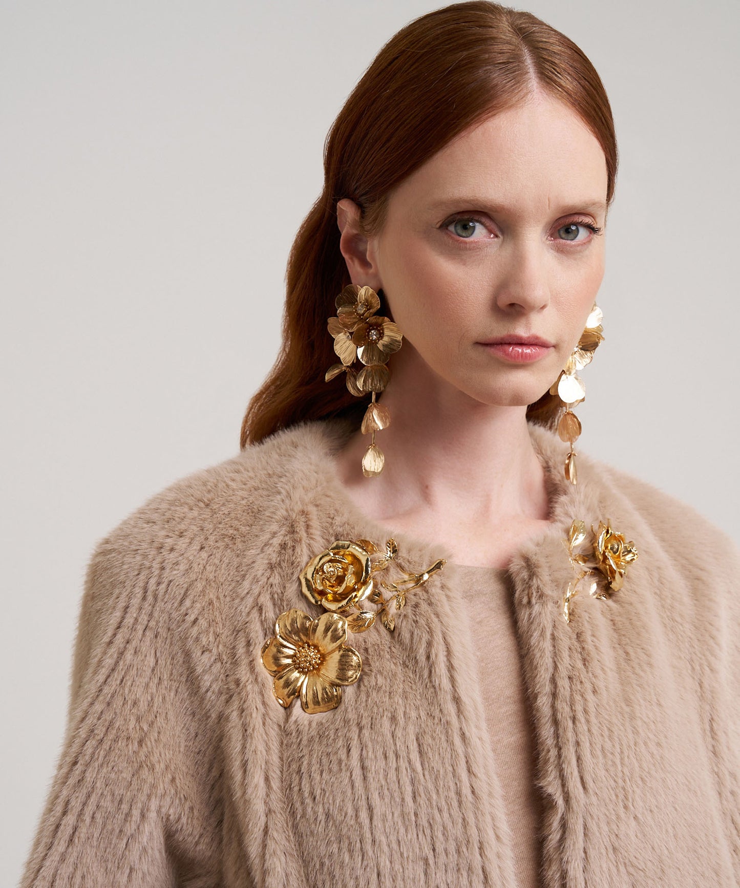 Collarless Fur Jacket With Raglan Sleeves color camel