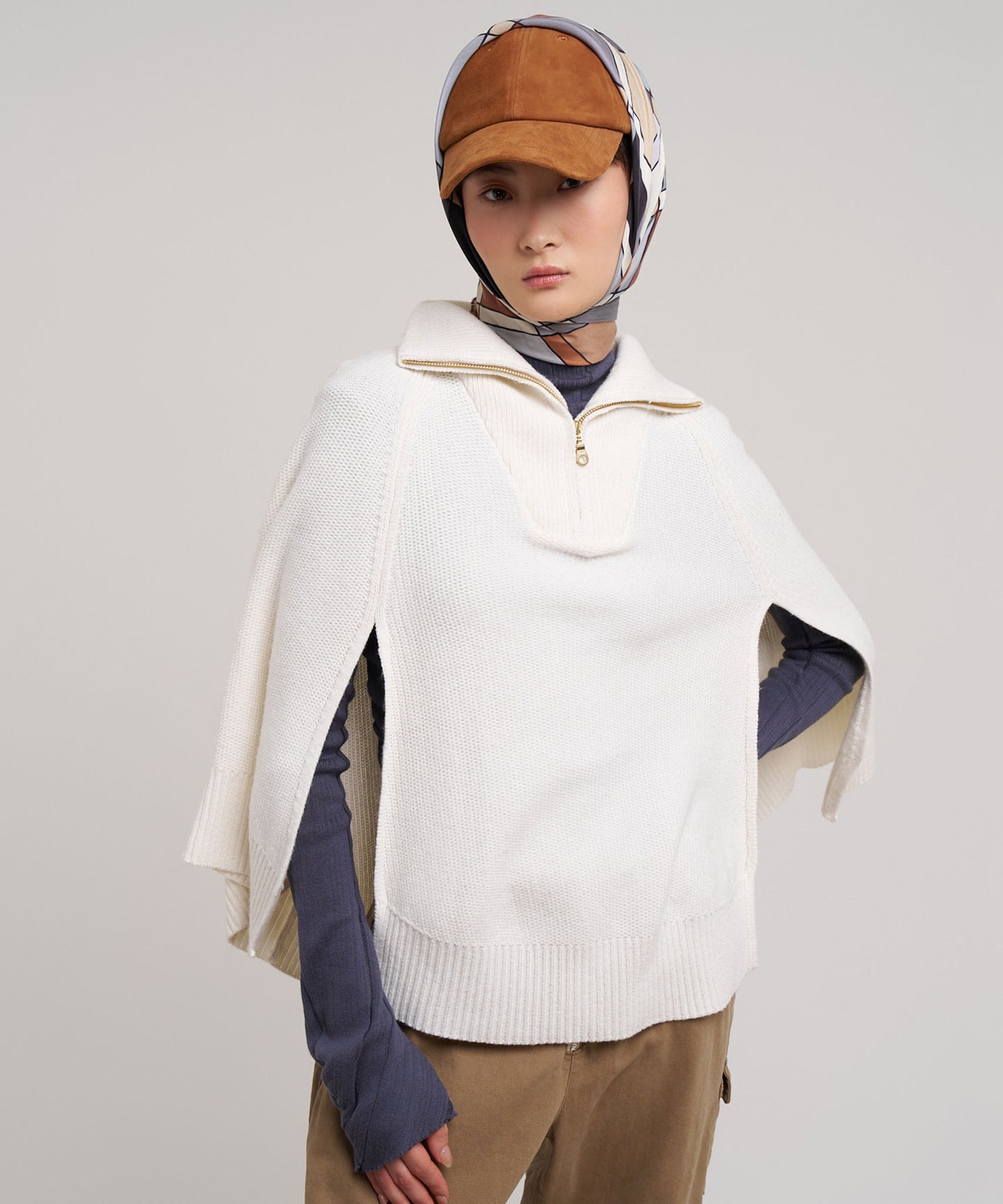 Texture Knit Poncho in color vanilla