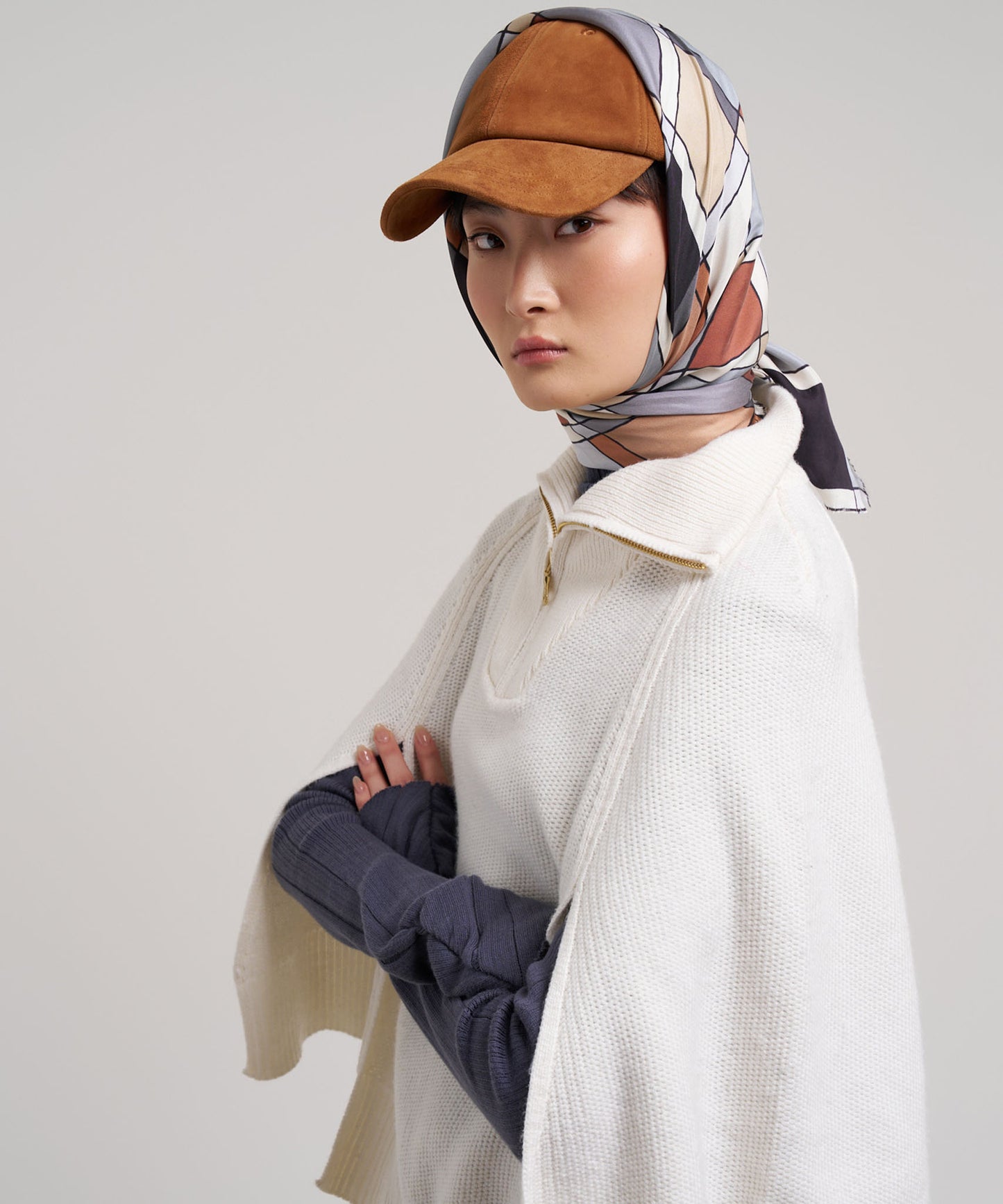 Texture Knit Poncho in color vanilla