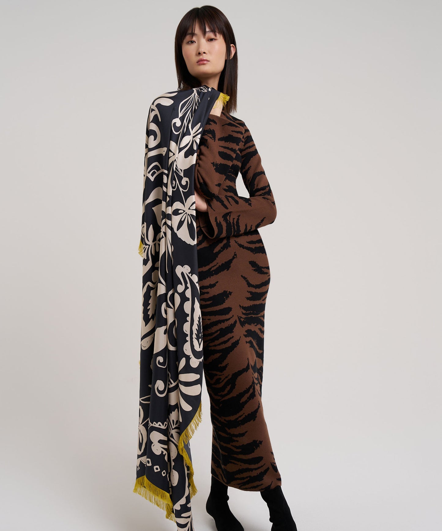 Park Paisley Oversized Silk Square Scarf in color black