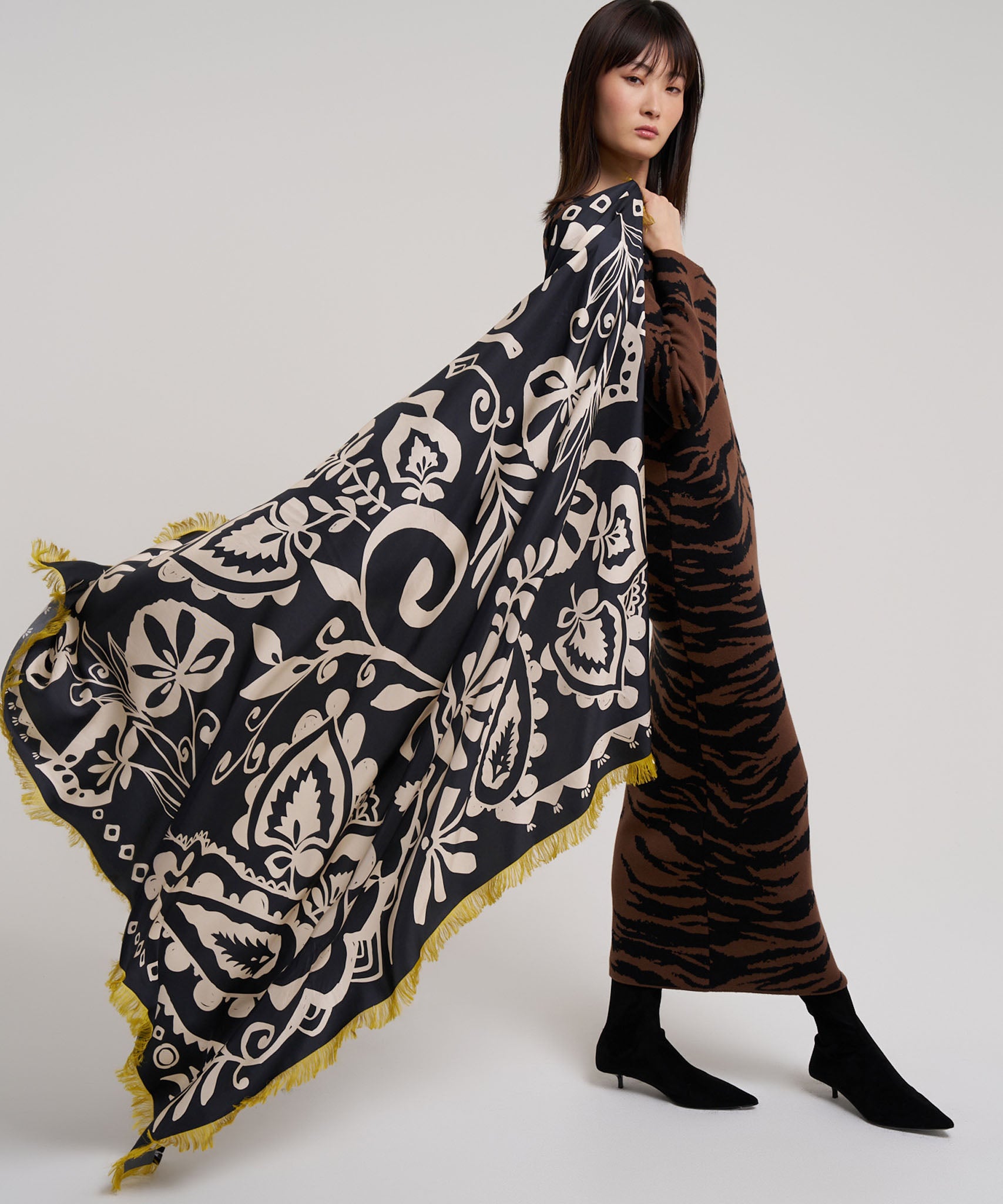 Park Paisley Oversized Silk Square Scarf in color black
