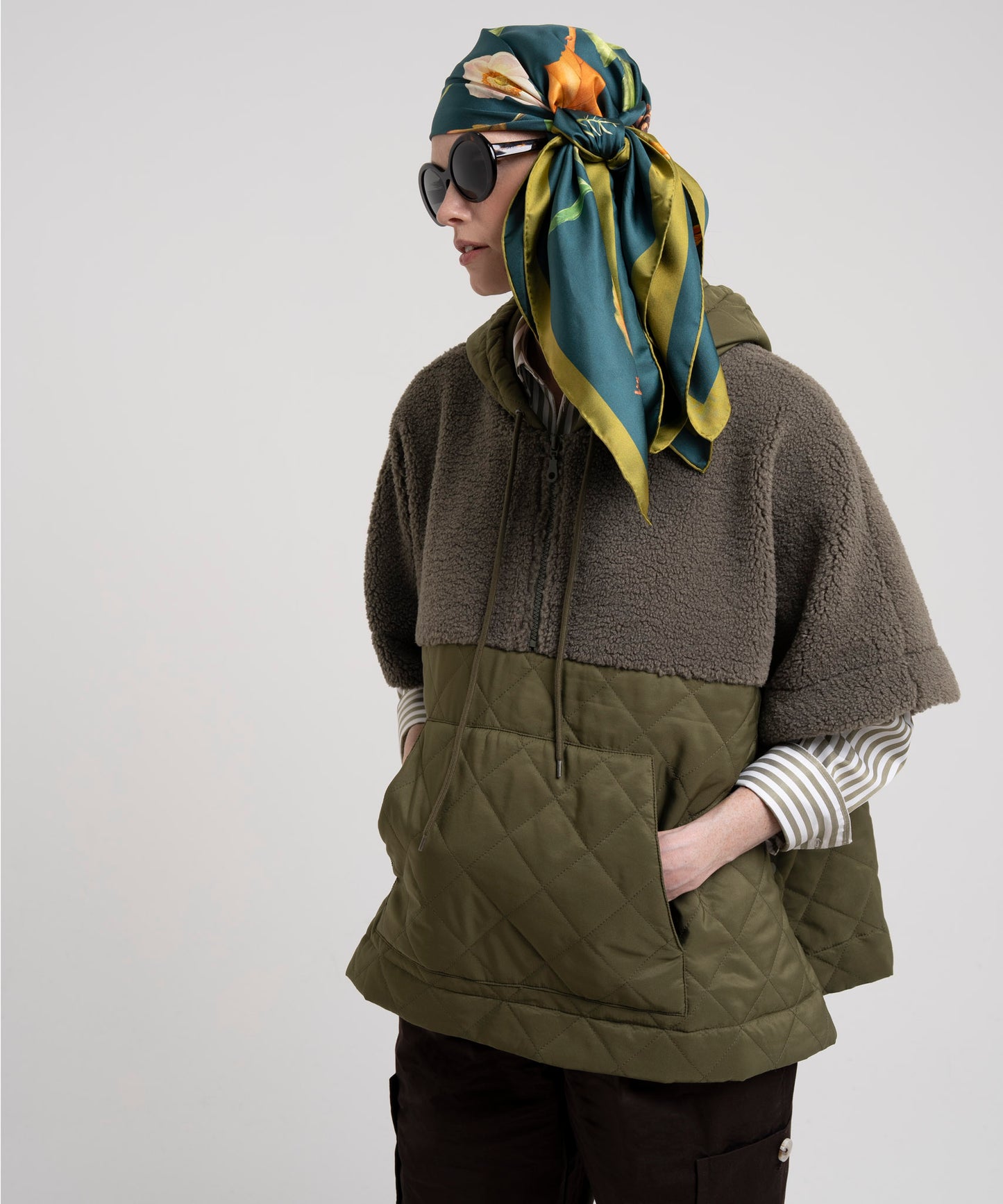 The Botanists 35" Silk Square Scarf in color bottle green