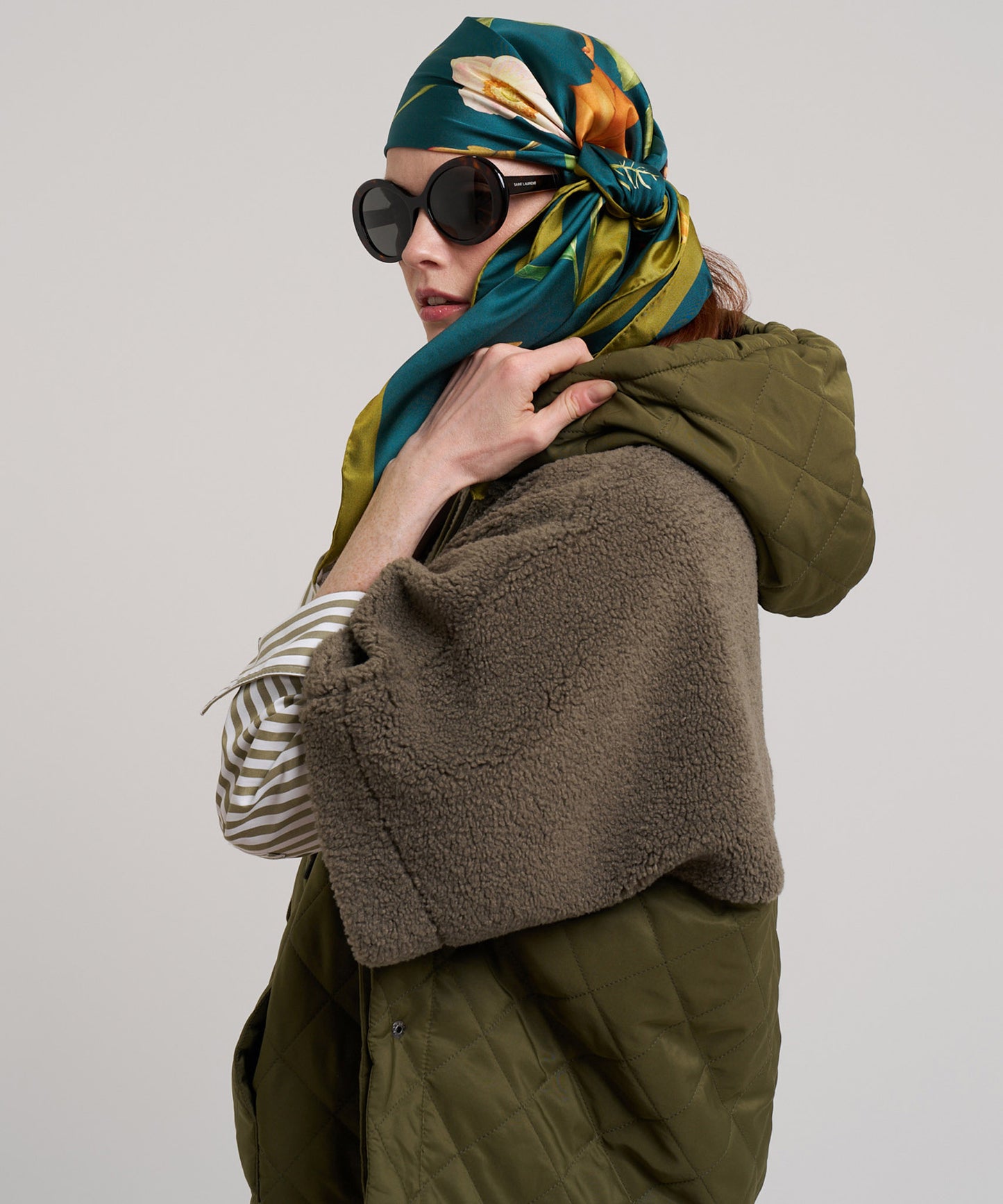 Combo Quilted Hooded Poncho in color olive