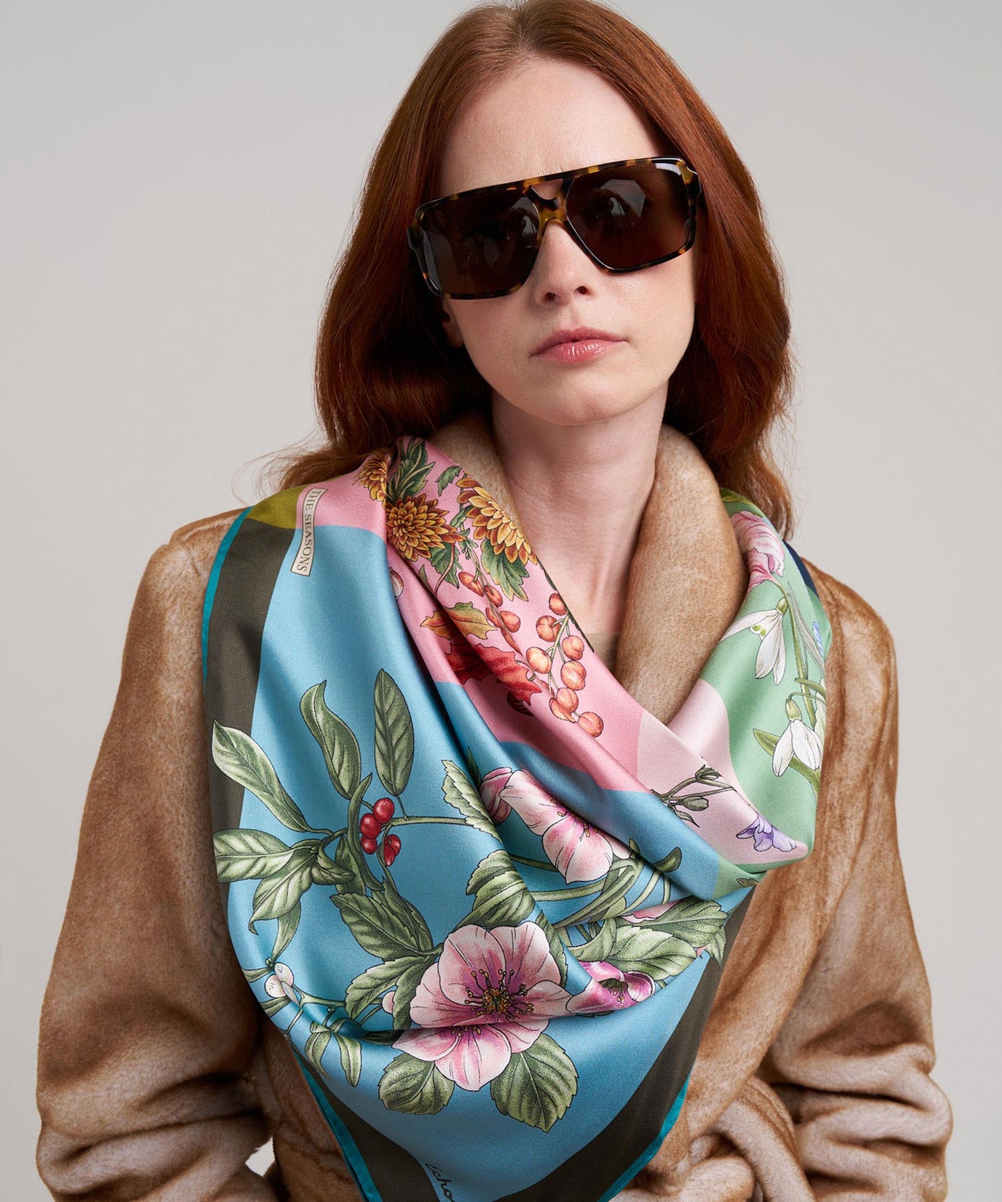 The Seasons 35" Silk Square Scarf in color multi