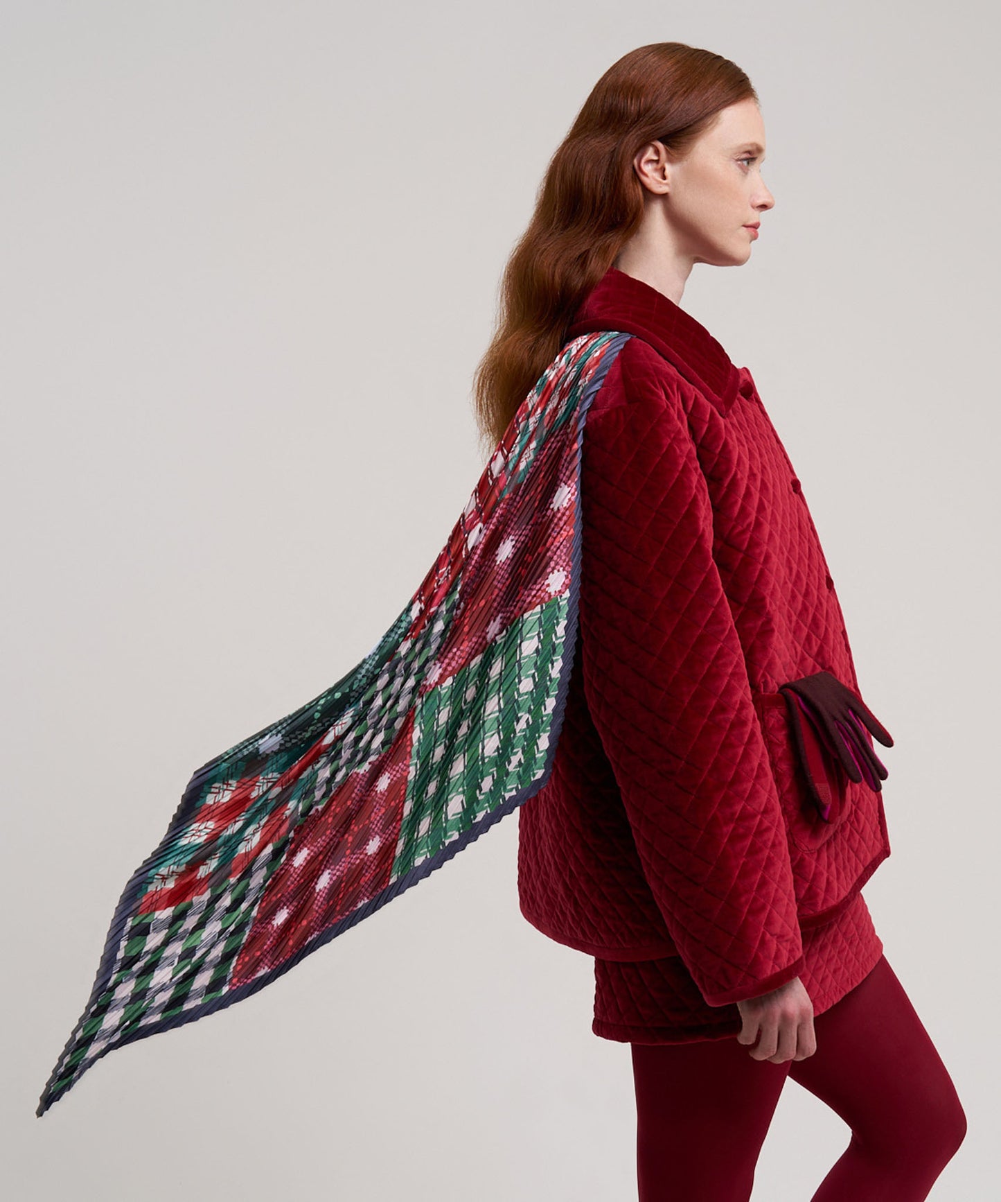 Patch Plaid Pleated Diamond in color red