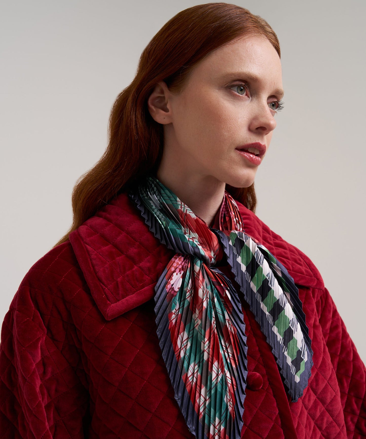 Patch Plaid Pleated Diamond in color red