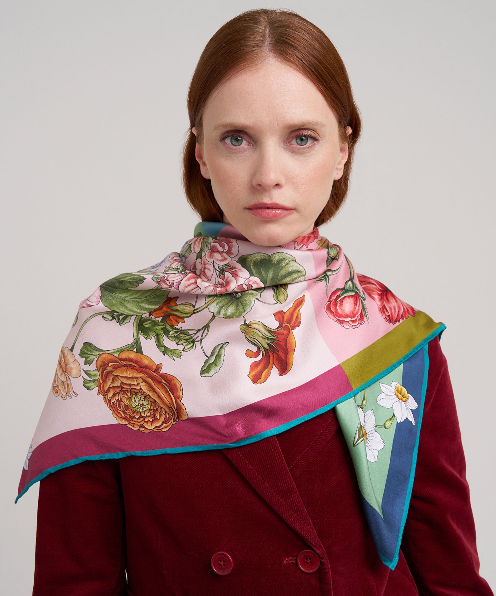 The Seasons 35" Silk Square Scarf in color multi