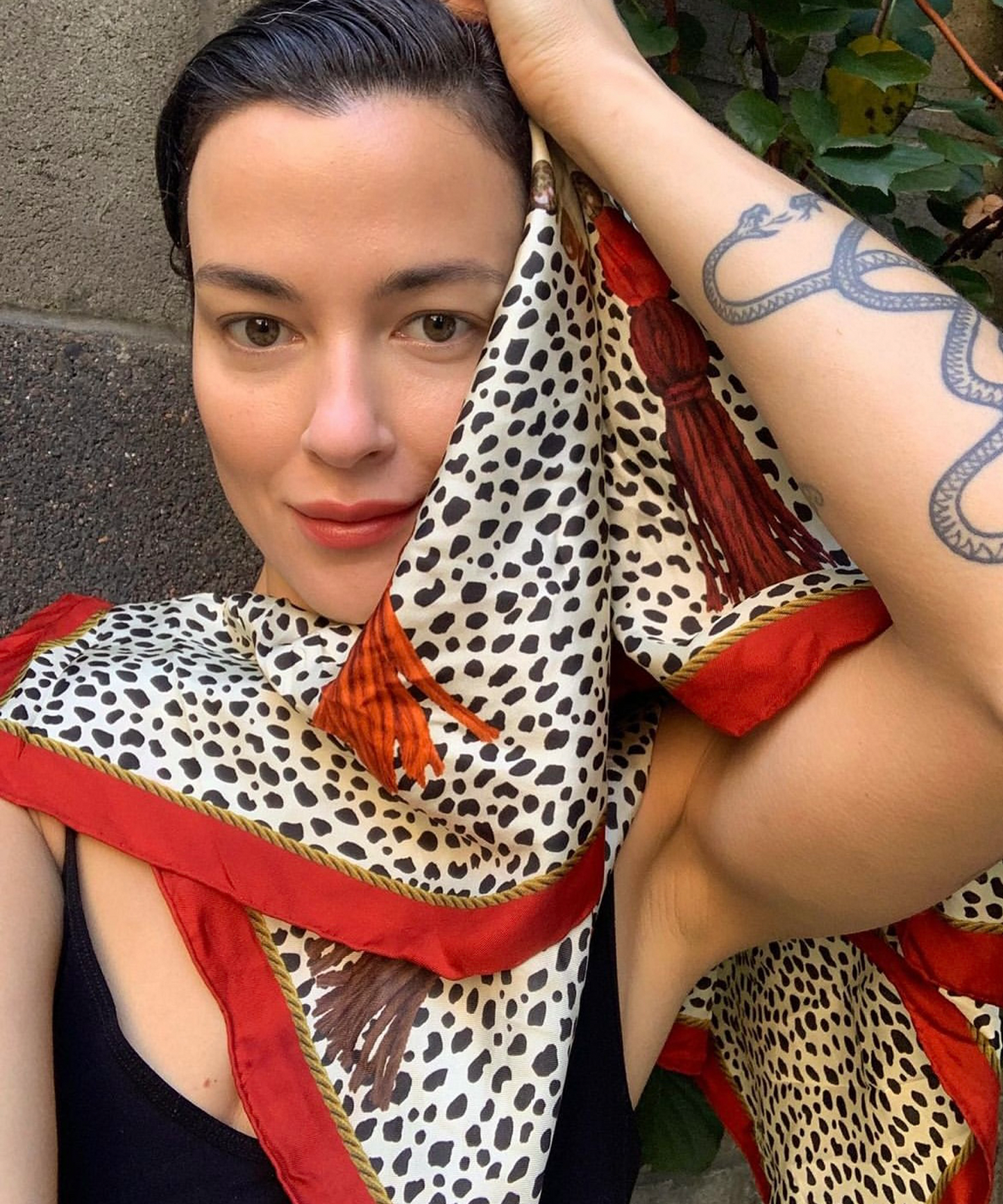 Sophie Bolvary wearing her echo100 scarf design