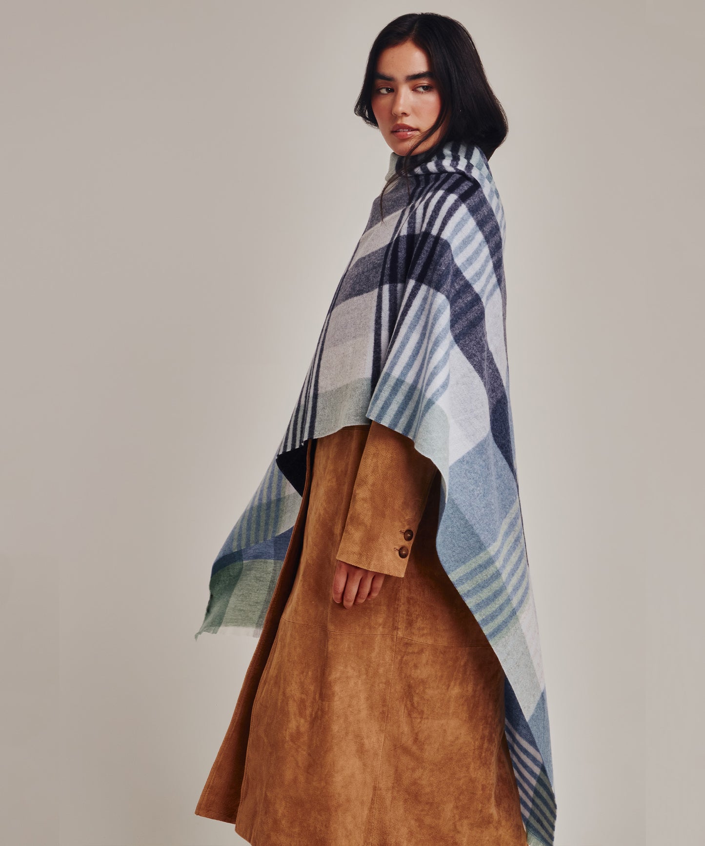 Gramercy Plaid Wrap in color french blue