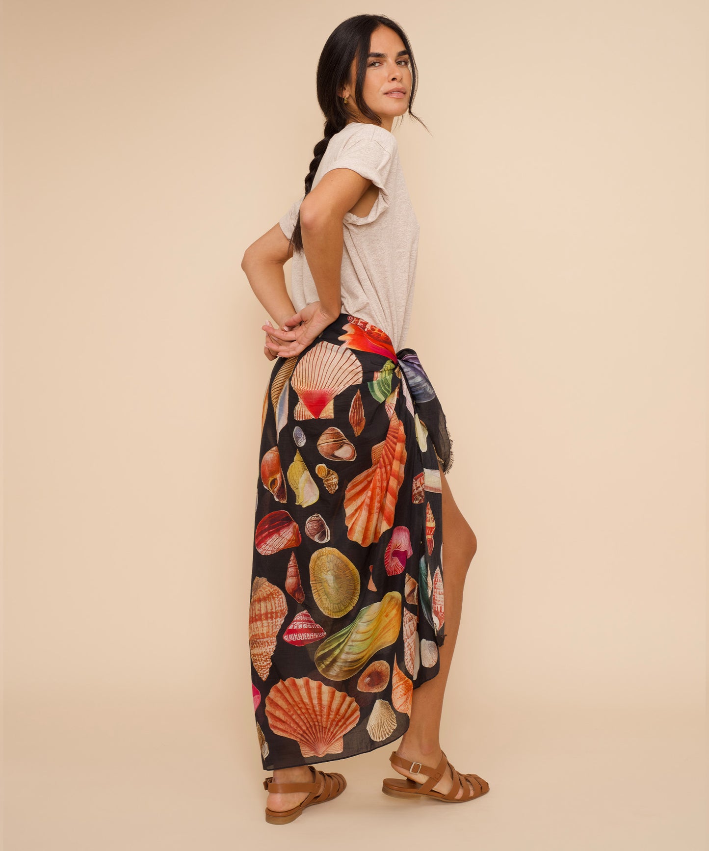 Sea Treasures Pareo Sarong Scarf in color black