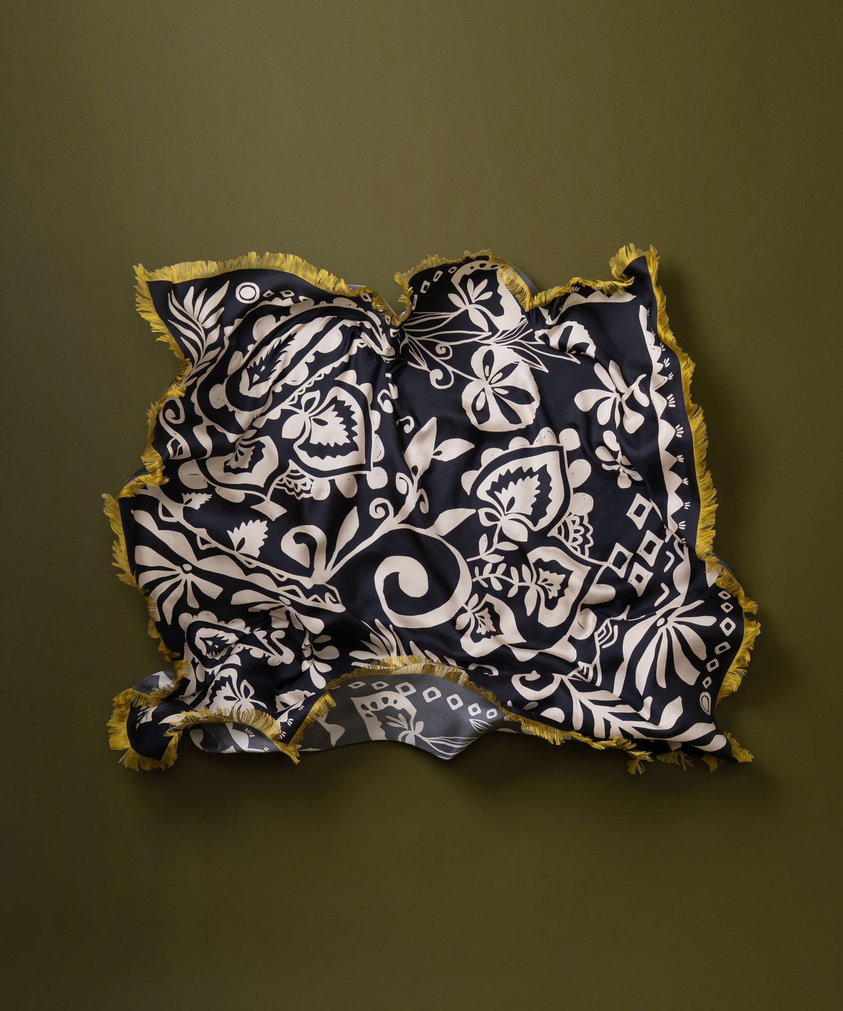 Park Paisley Oversized Silk Square Scarf in color black