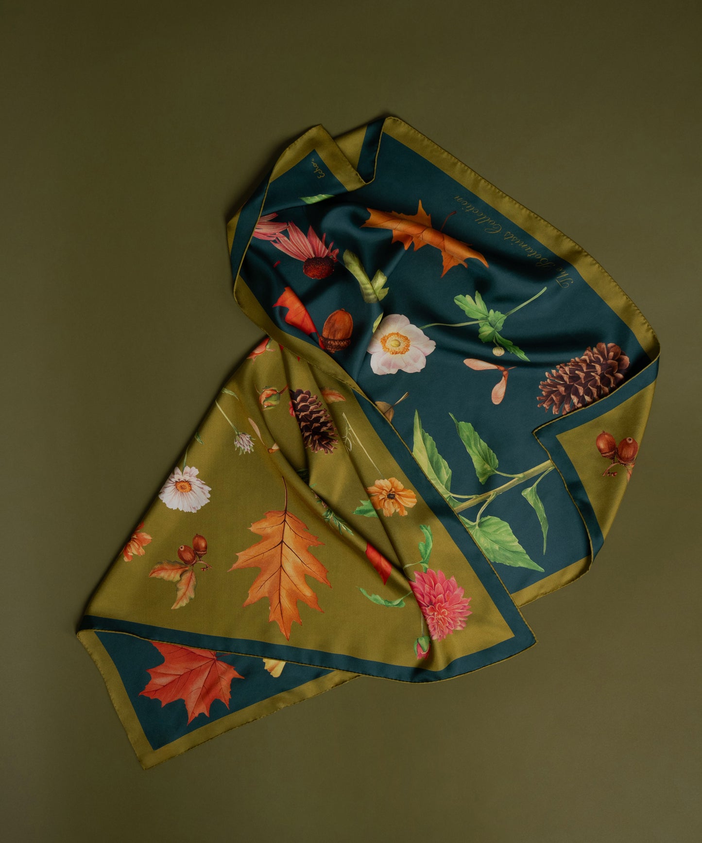 The Botanists 35" Silk Square Scarf in color bottle green