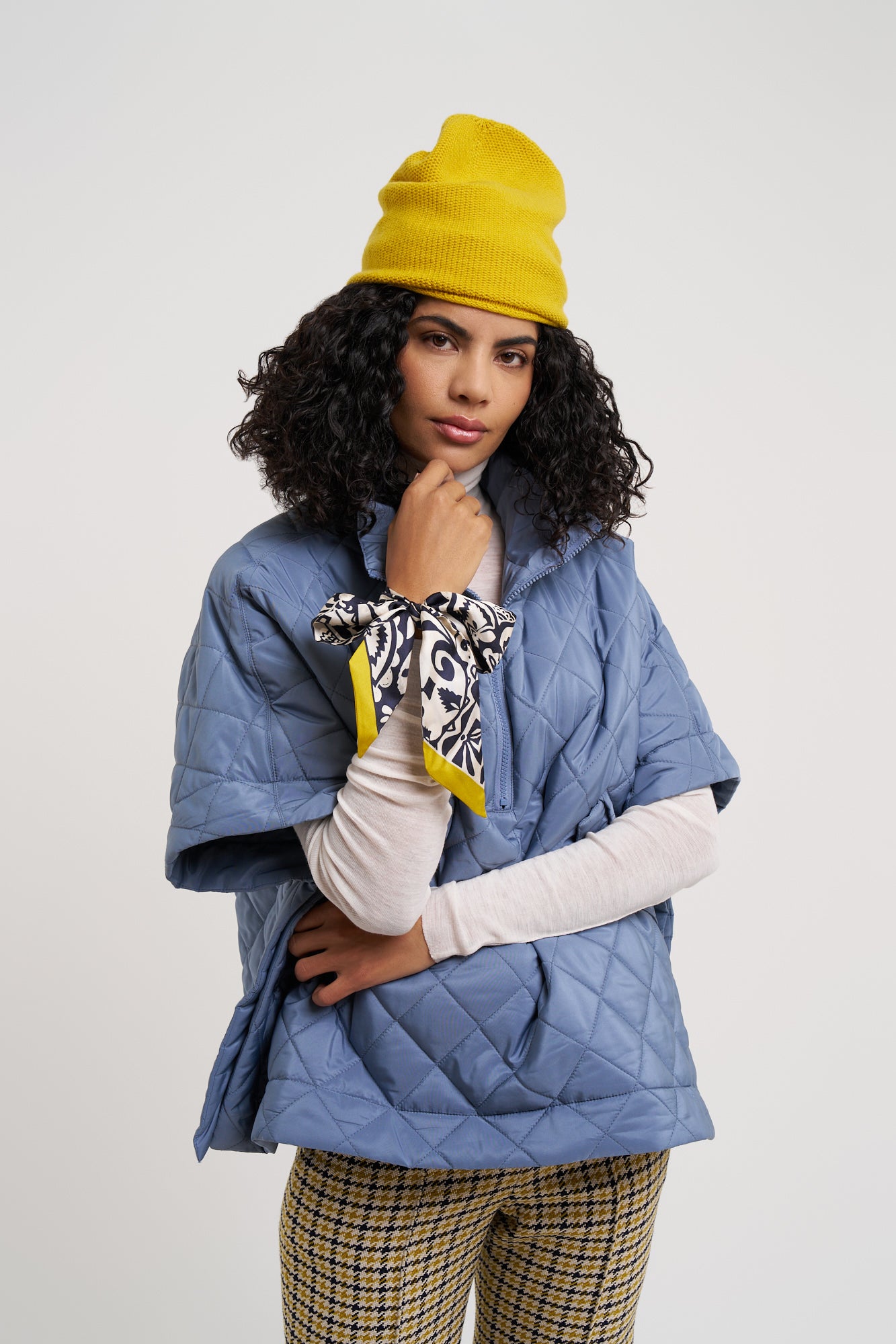 Quilted Poncho in color denim blue