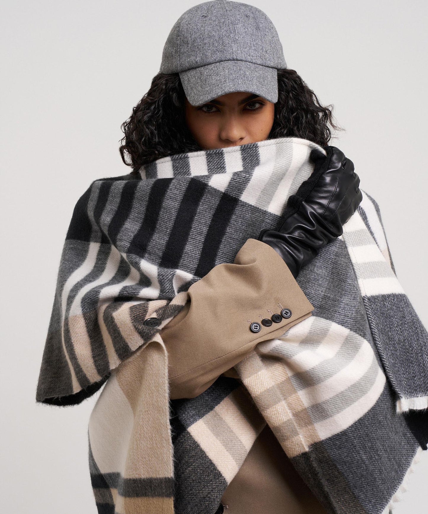 Gramercy Plaid Ruana in color black
