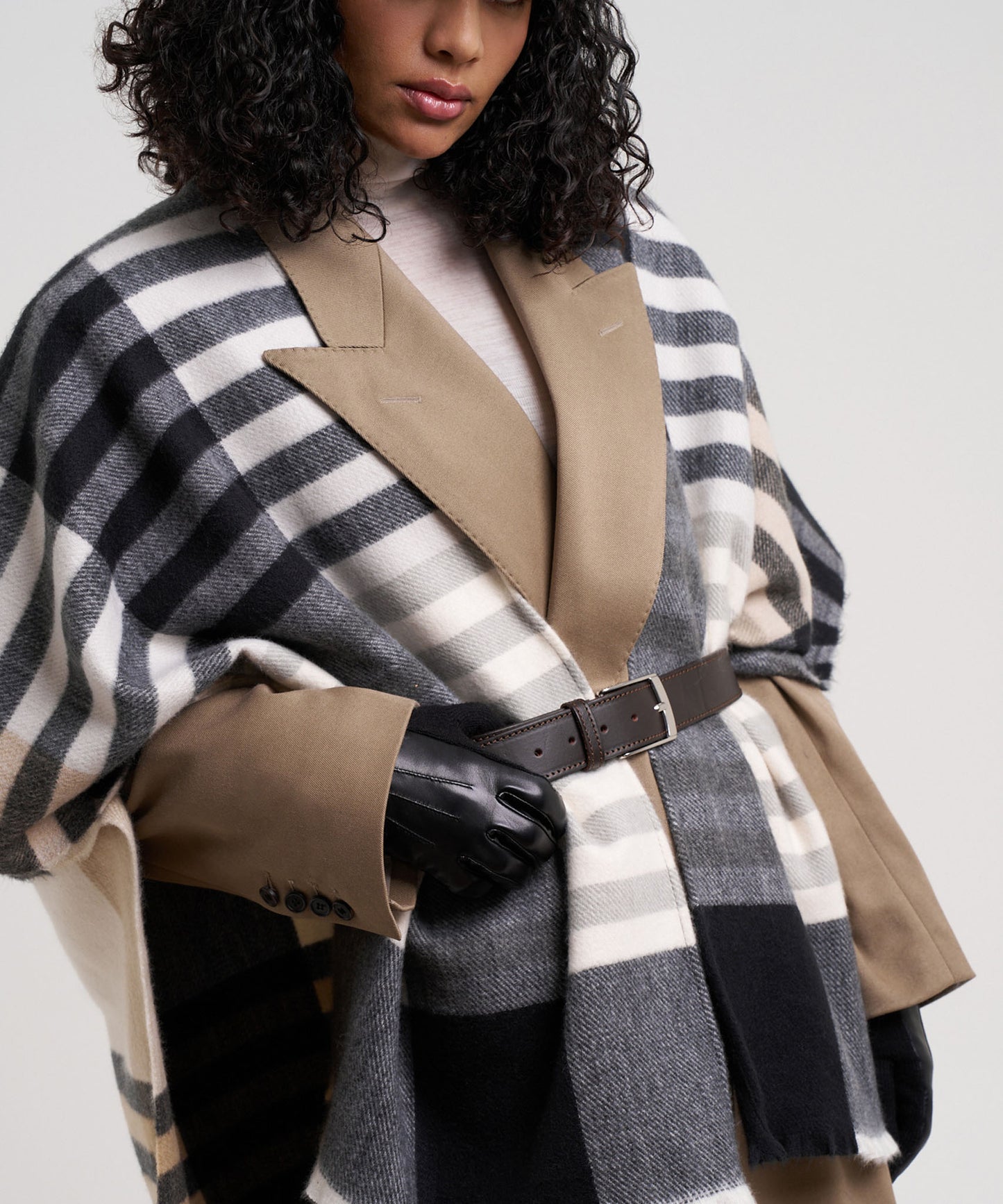 Gramercy Plaid Ruana in color black