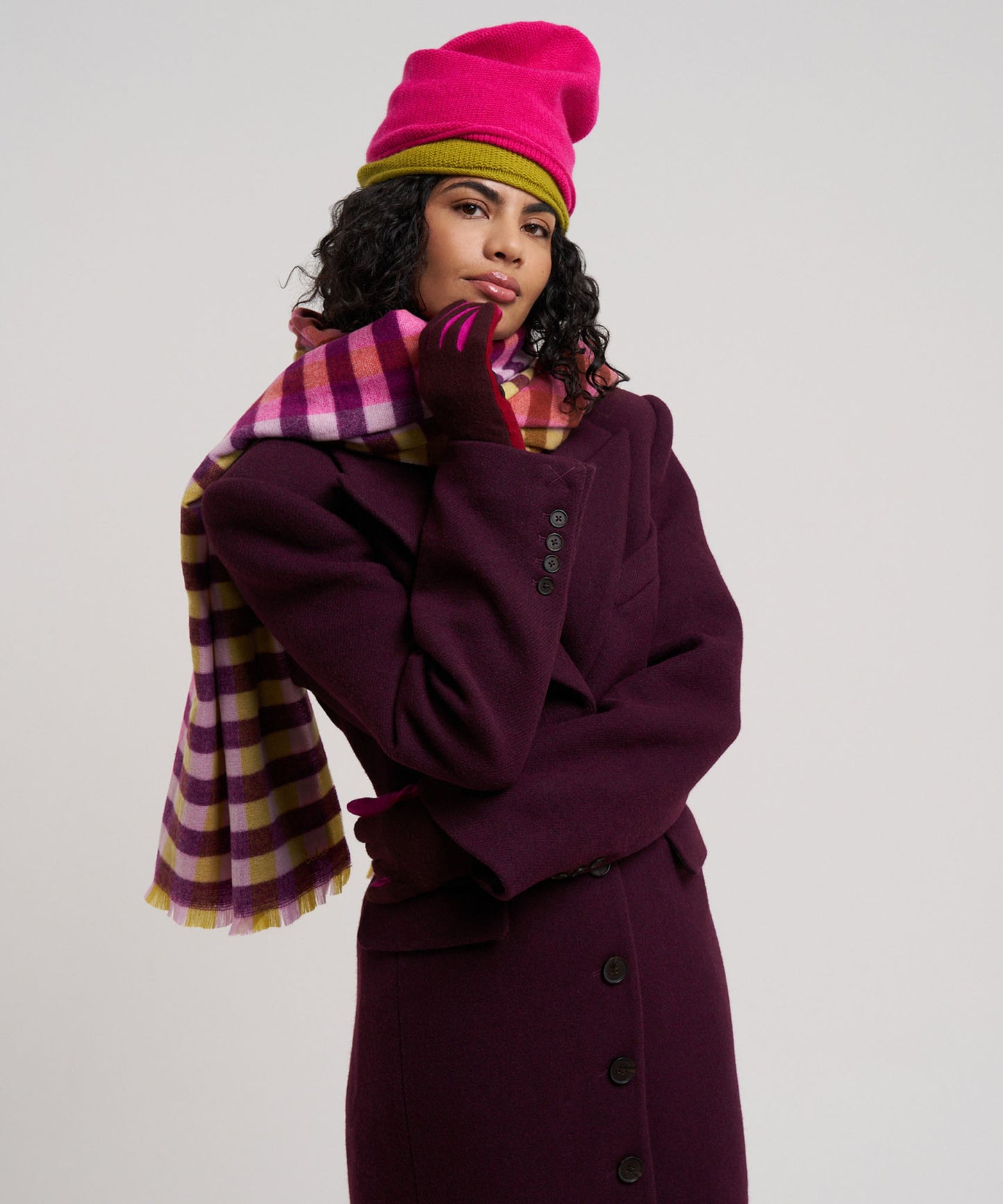 Quarter Check Wrap in color rose violet