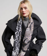 Snow Leopard Silk Wrap in color black