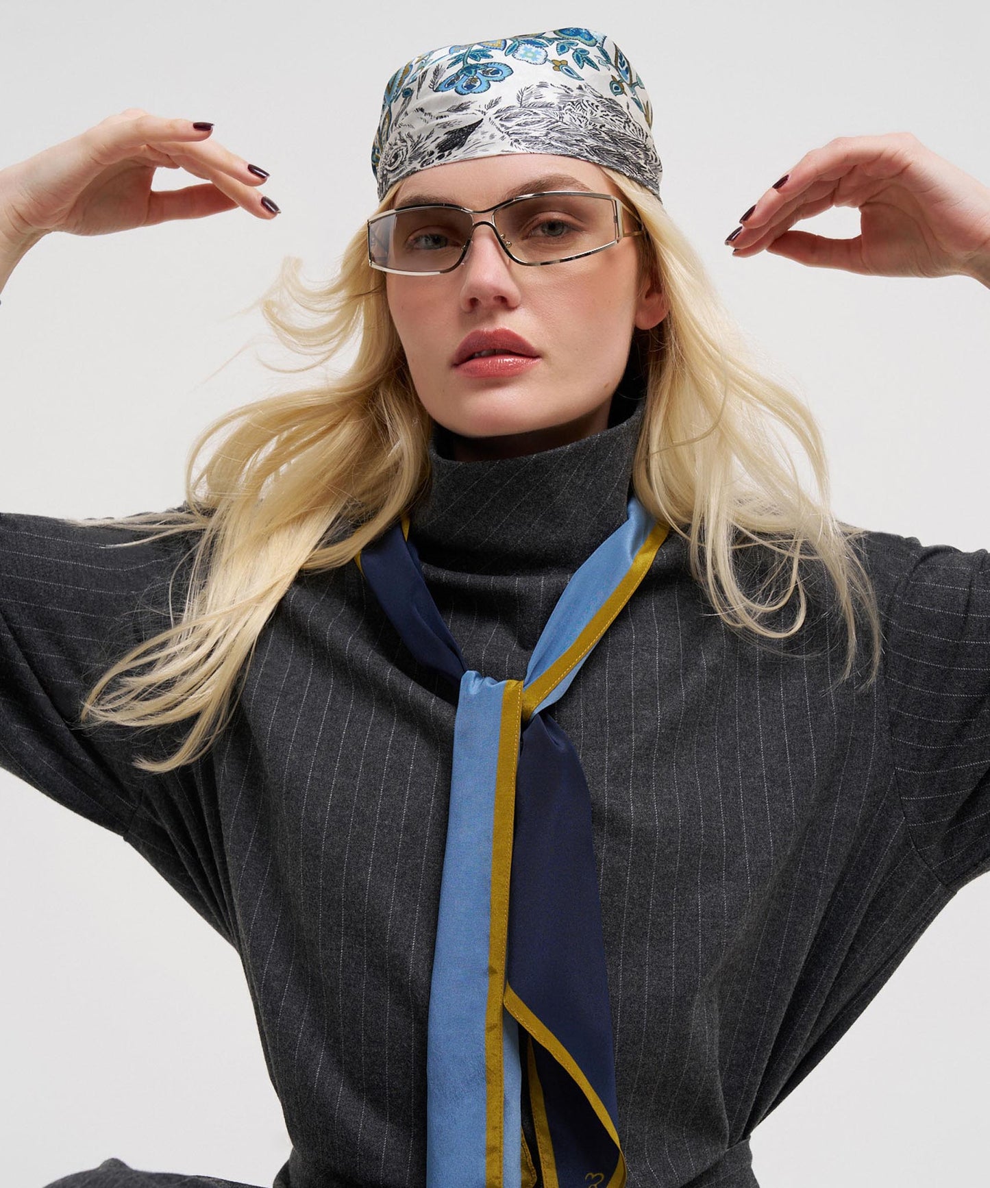 Colorblock Silk Bias Scarf in color navy