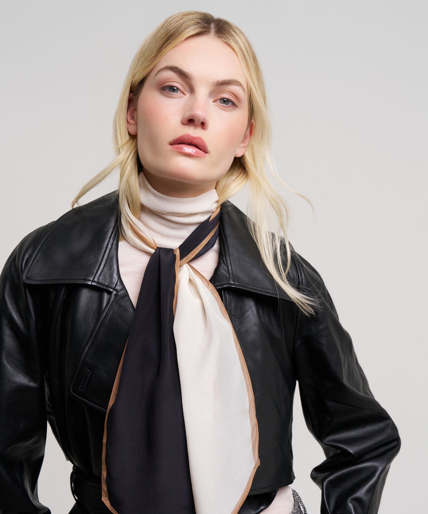 Colorblock Silk Bias Scarf in color black